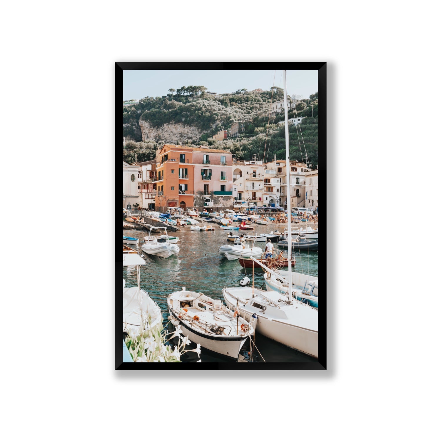 Marina Grande Sorrento coastal Italian wall art Giant full-bleed fine art print in black frame