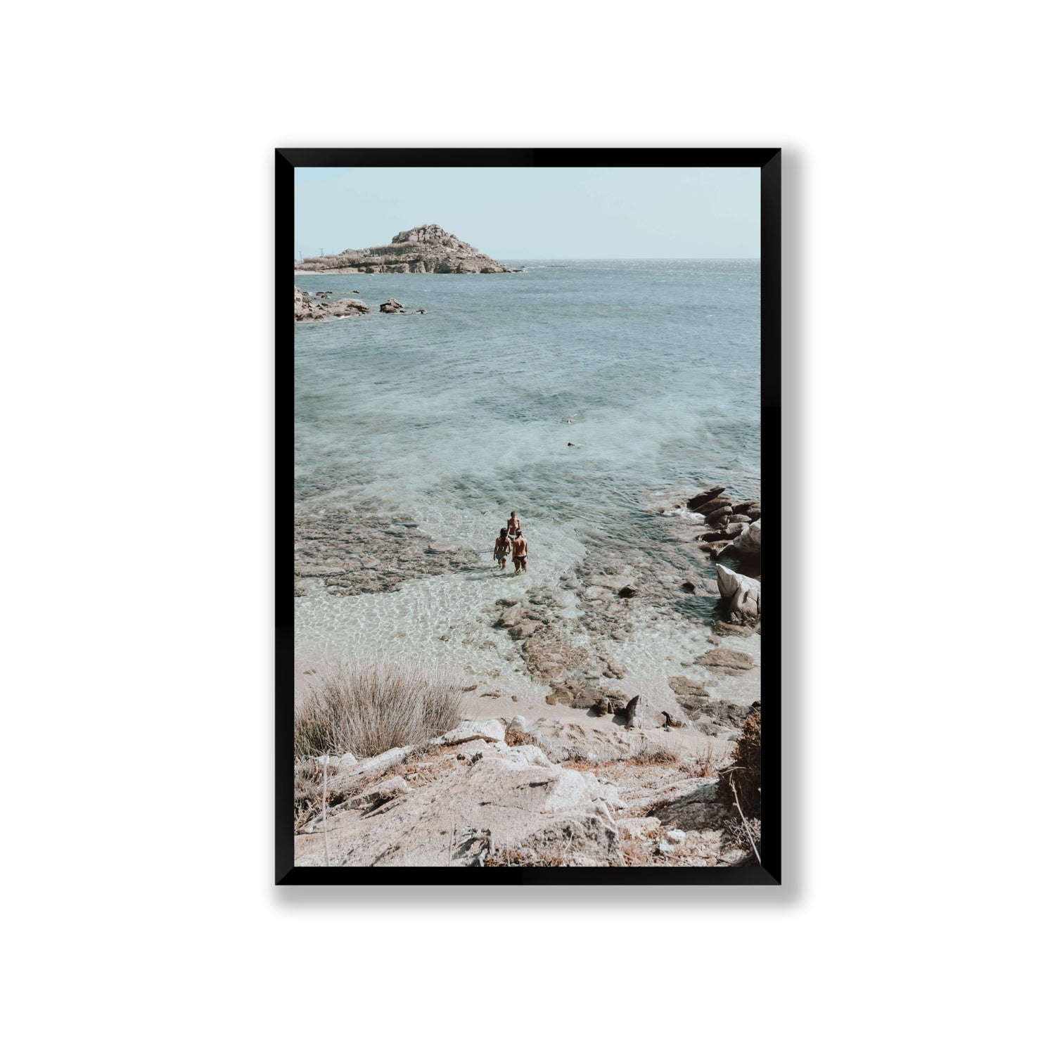 Island Life Mykonos coastal Greek island wall art Giant full-bleed fine art print in black frame