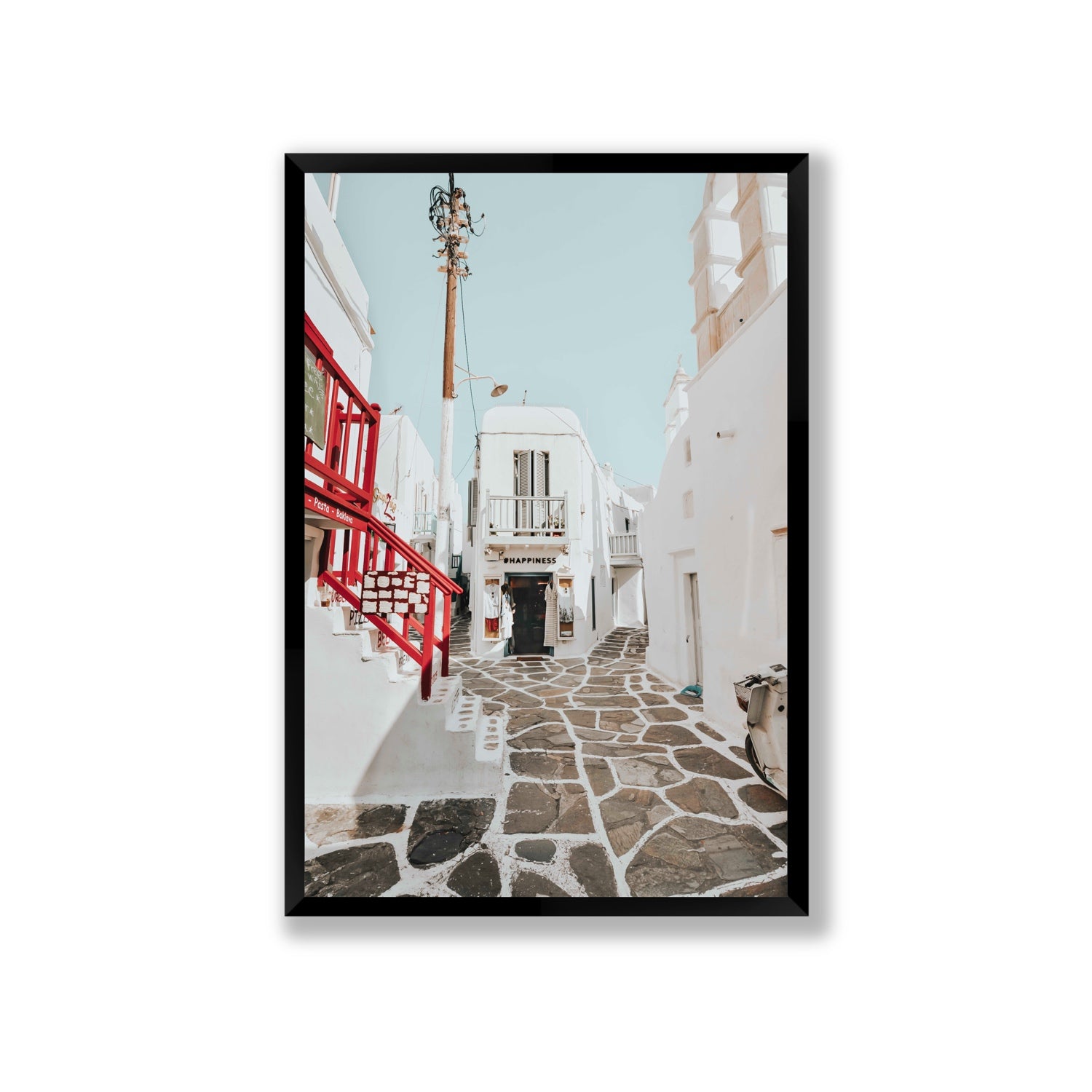 Happiness Mykonos Greek island wall art Giant full-bleed fine art print in black frame