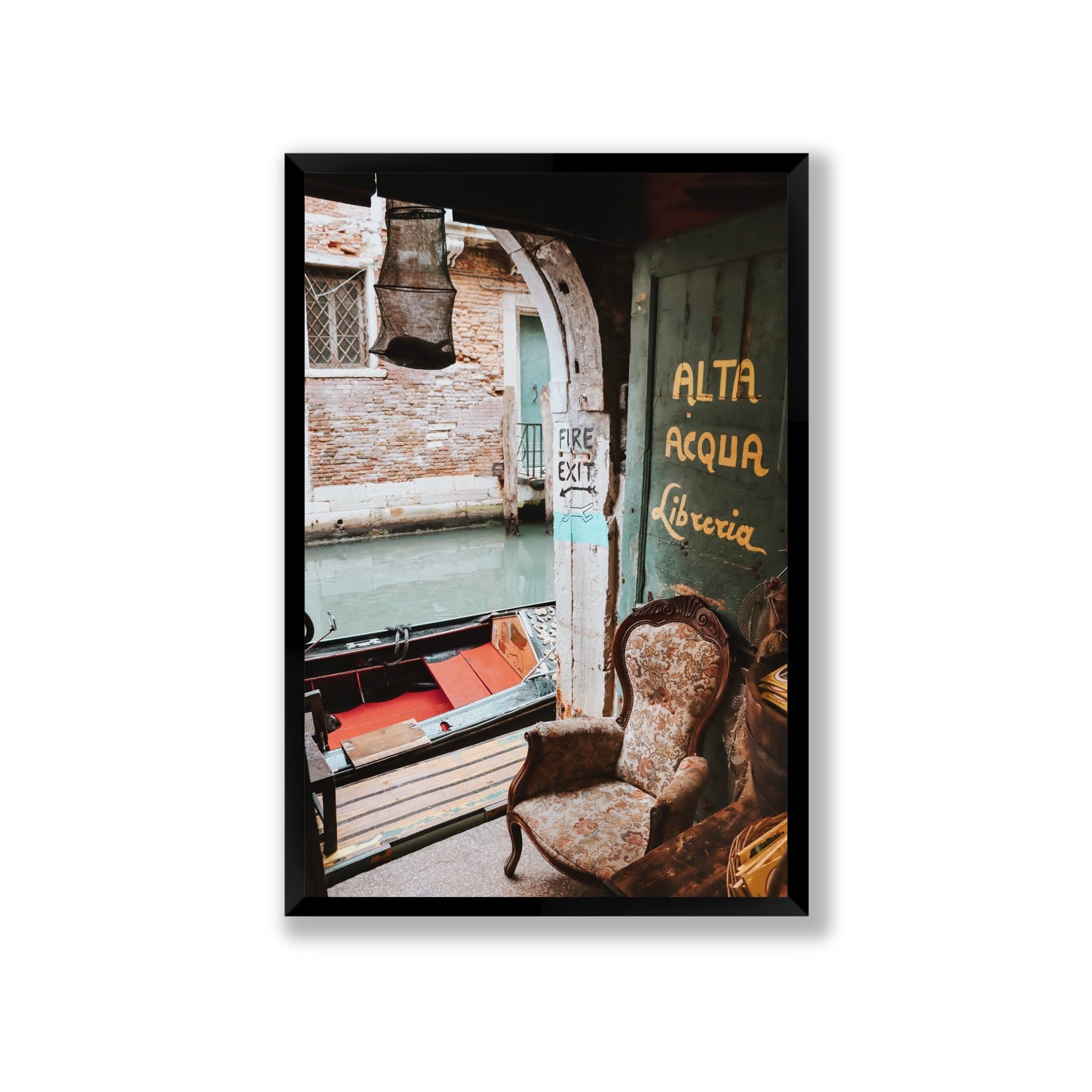 Alta Acqua Venice Bookstore wall art Giant full-bleed fine art print in black frame