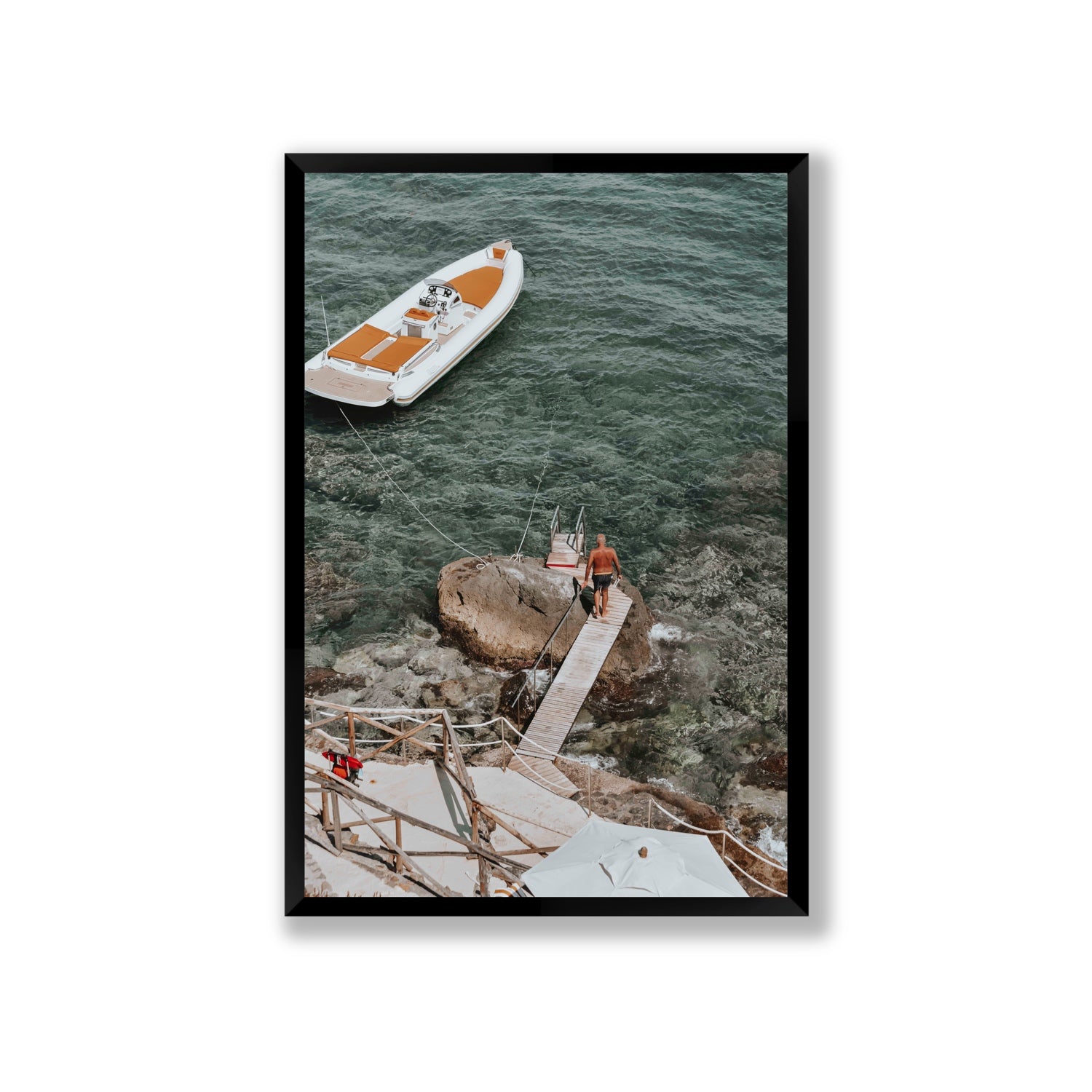 Secret Cove Tuscany coastal Italian wall art Giant full-bleed fine art print in black frame