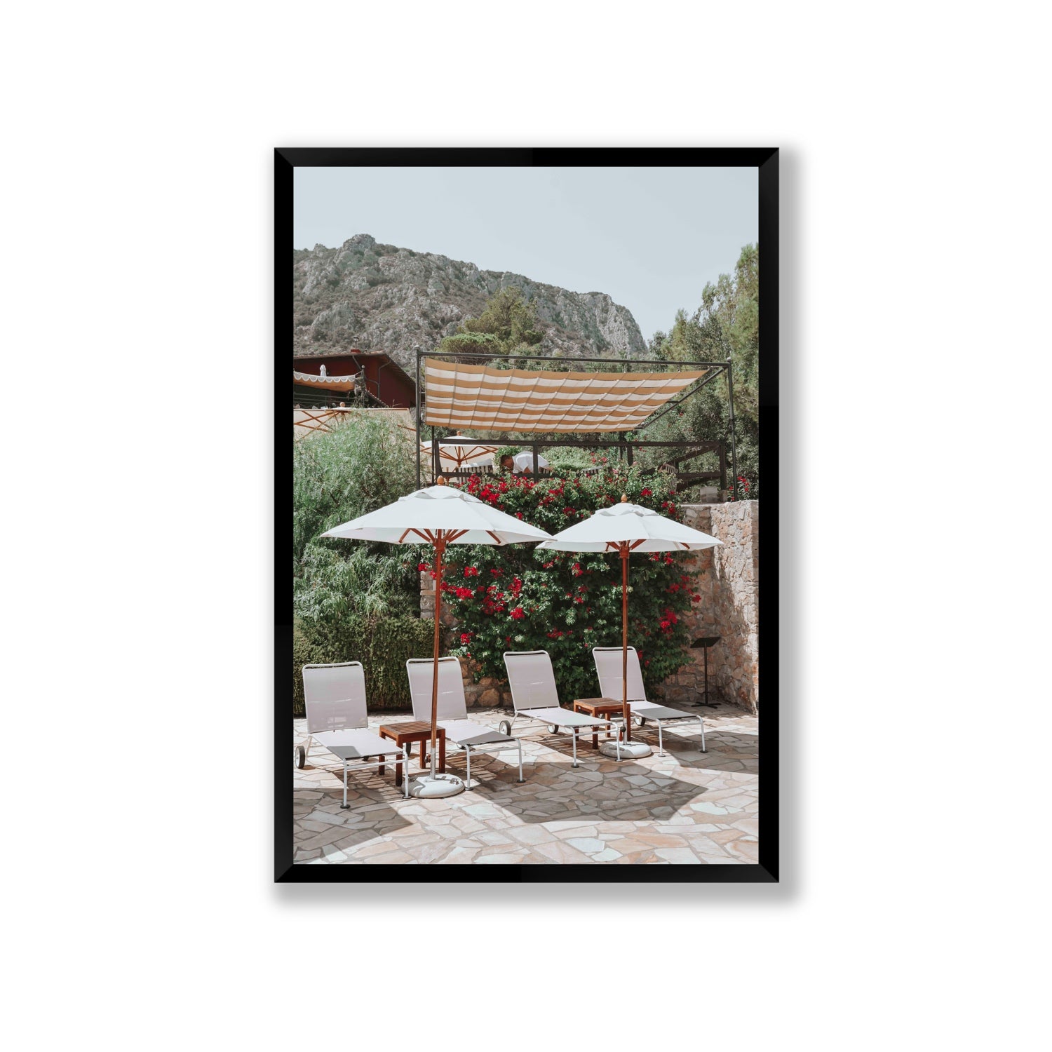 Shades of Leisure Tuscany coastal Italian wall art Giant full-bleed fine art print in black frame
