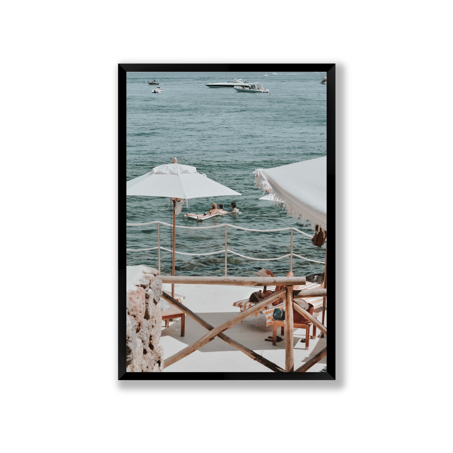 Hideaway Tuscany coastal Mediterranean wall art Giant full-bleed fine art print in black frame