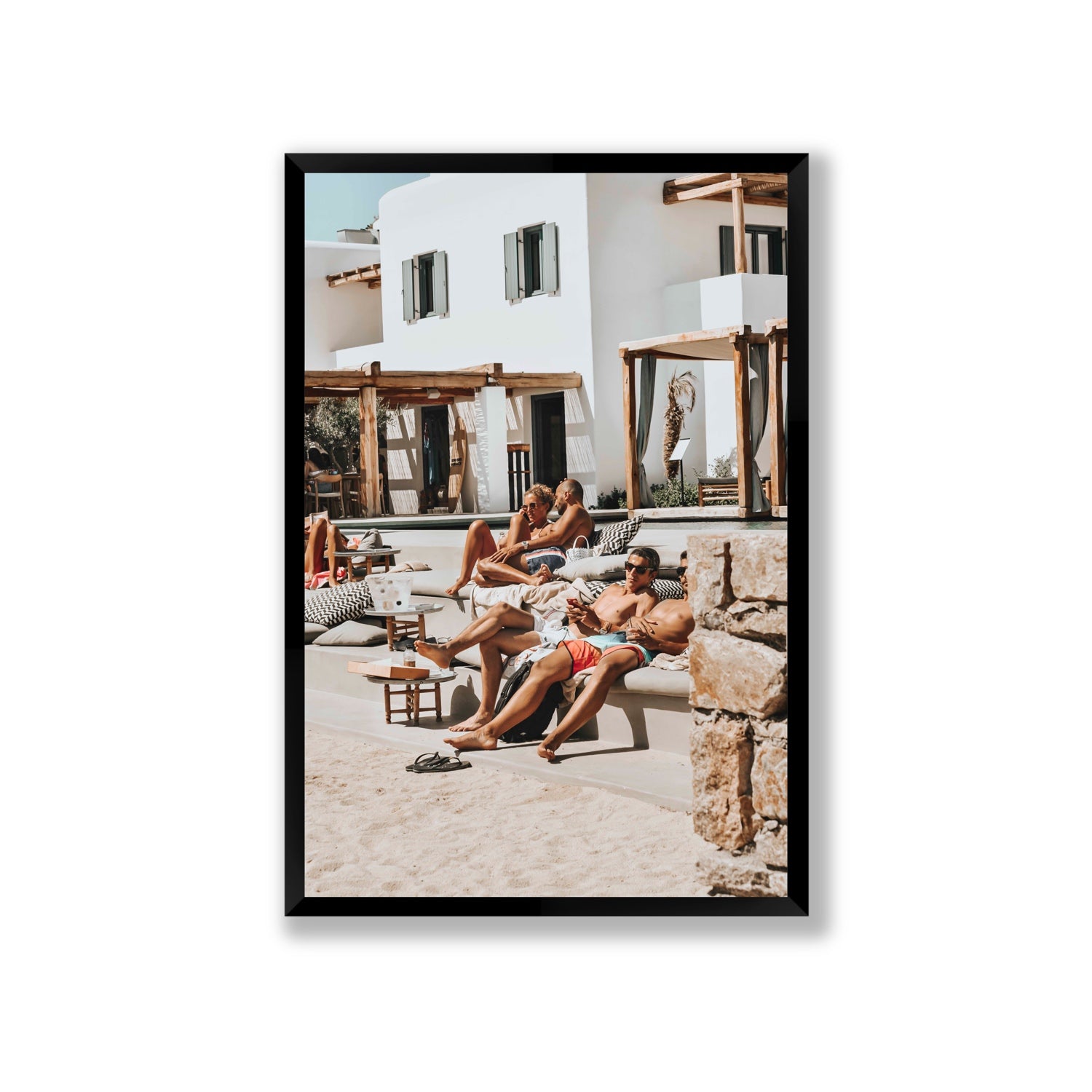 Style That Sizzles Mykonos Greek island wall art Giant full-bleed fine art print in black frame