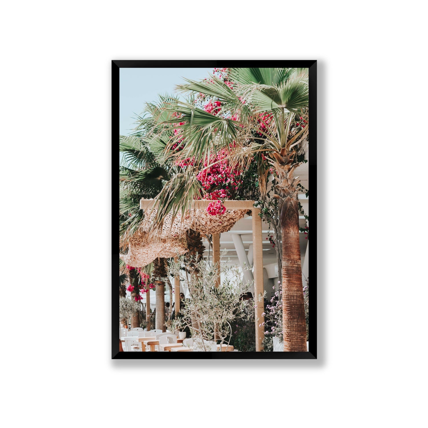 Palm Trees Mykonos Greek island wall art Giant full-bleed fine art print in black frame