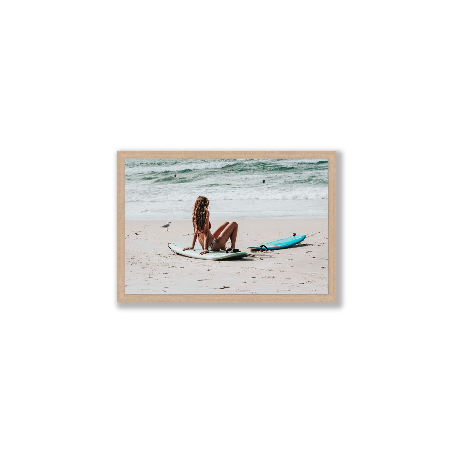 Ciao Bella Byron Bay Surf coastal wall art Medium full-bleed fine art print in natural oak frame