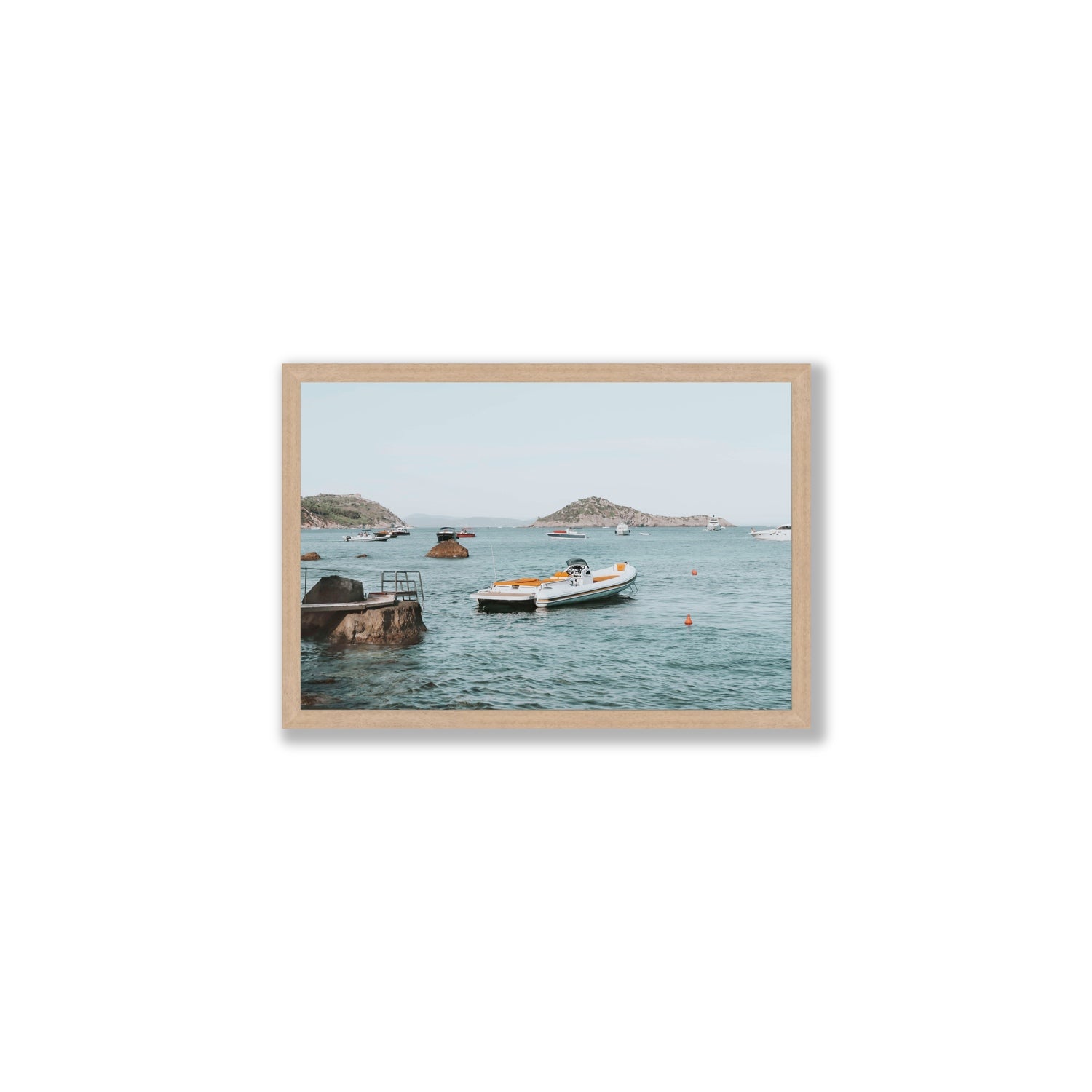 The Azure Sea Tuscany coastal Italian wall art Medium full-bleed fine art print in natural oak frame