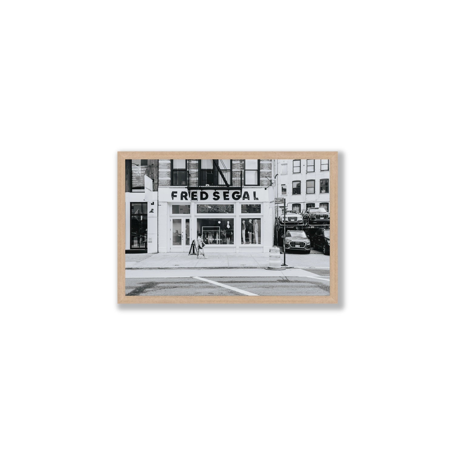 Noir York New York NYC Black & White wall art Medium full-bleed fine art print in natural oak frame