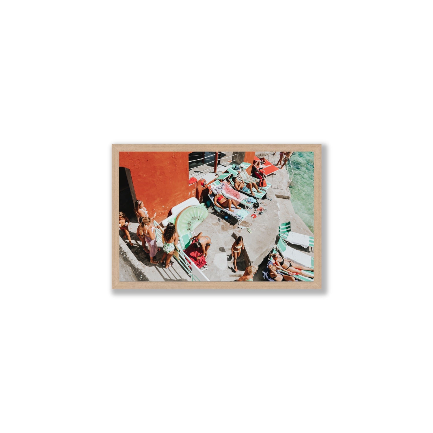 Italianita Capri beach Mediterranean wall art Medium full-bleed fine art print in natural oak frame