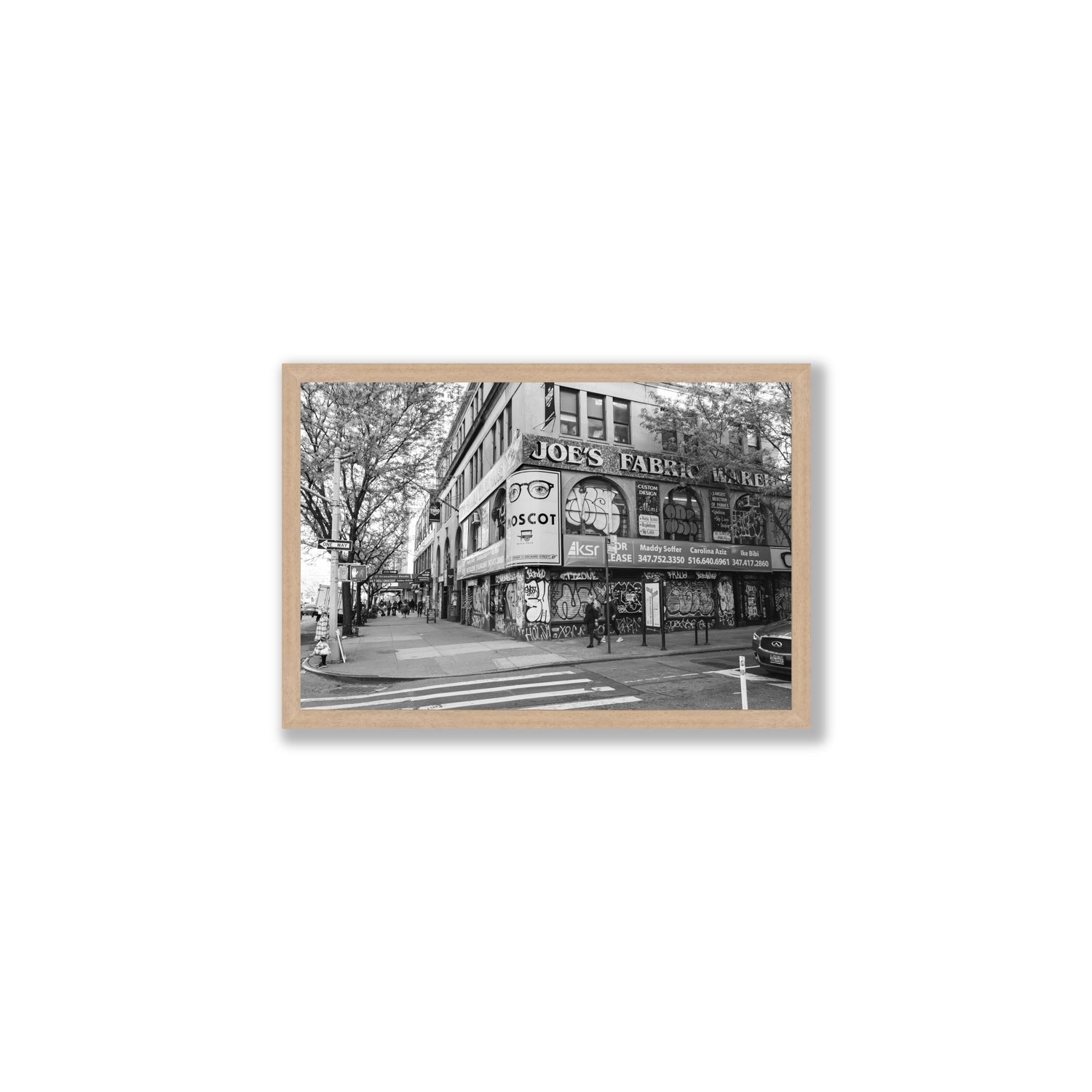 Wall Poetry New York NYC Black & White wall art Medium full-bleed fine art print in natural oak frame