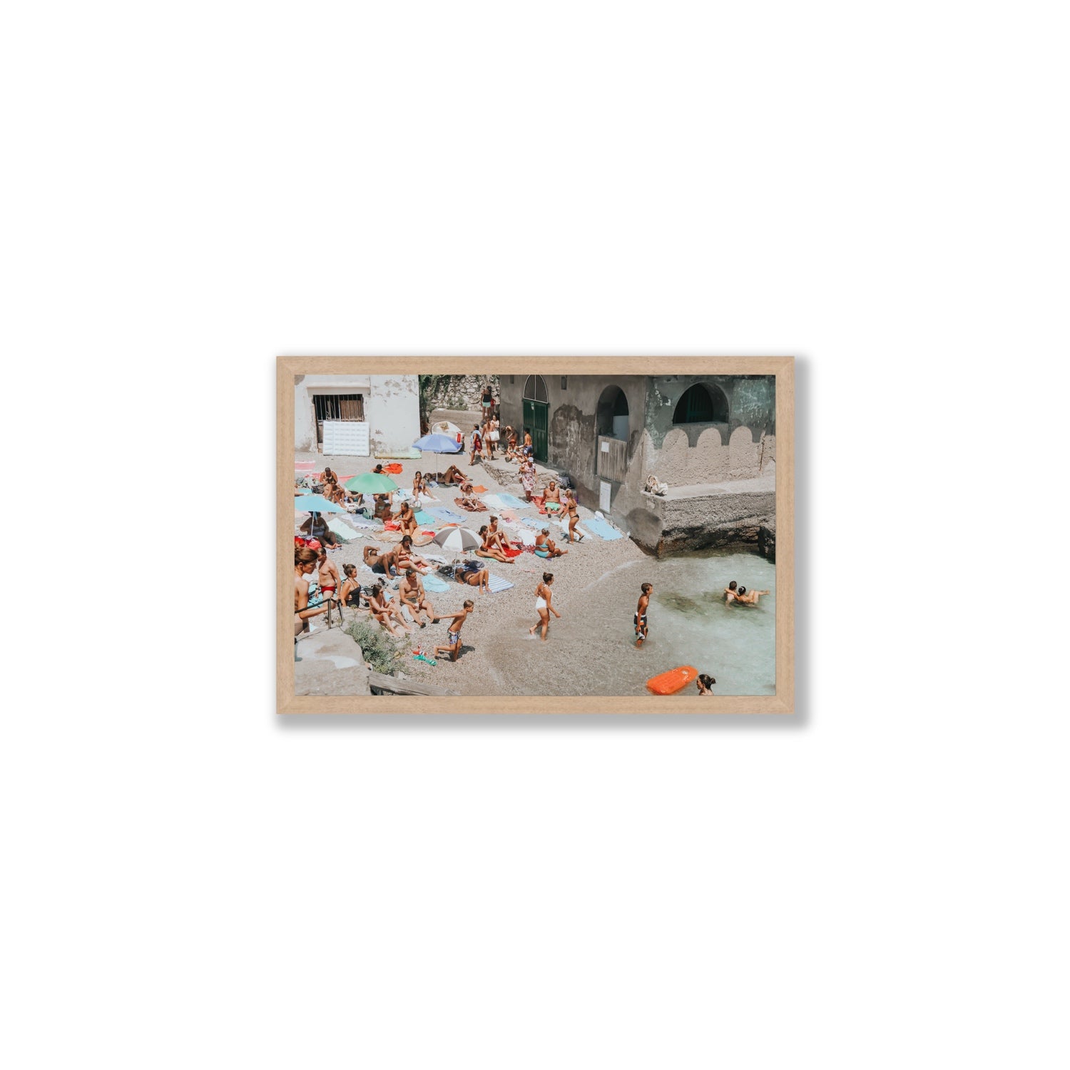 Heatwave Capri beach coastal wall art Medium full-bleed fine art print in natural oak frame