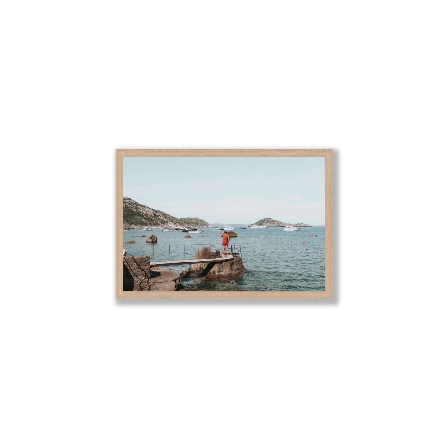Out Of Office Tuscany coastal Italian wall art Medium full-bleed fine art print in natural oak frame
