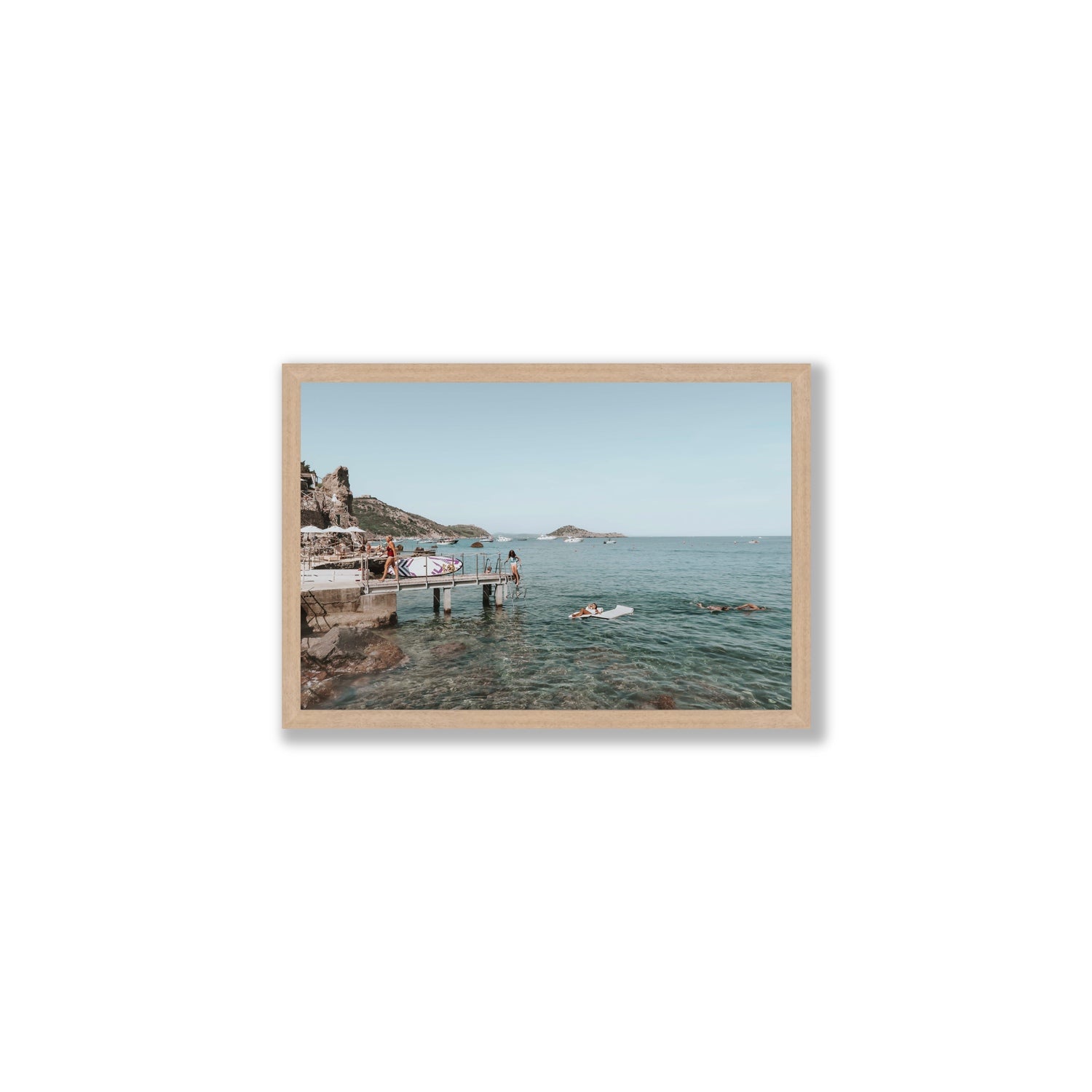 Retro Glamour Tuscany coastal Italian wall art Medium full-bleed fine art print in natural oak frame