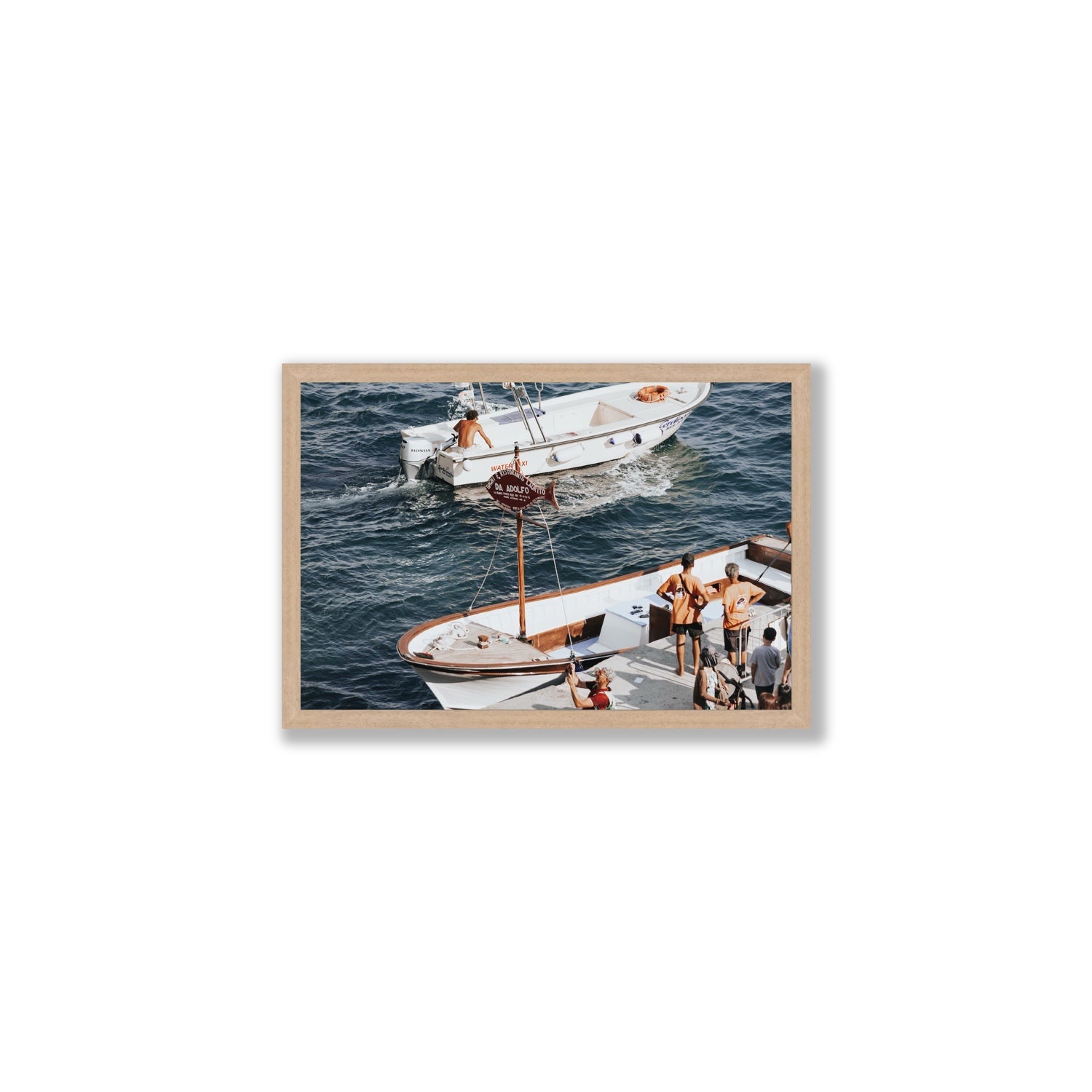 Water Taxi Positano wall art Medium full-bleed fine art print in natural oak frame