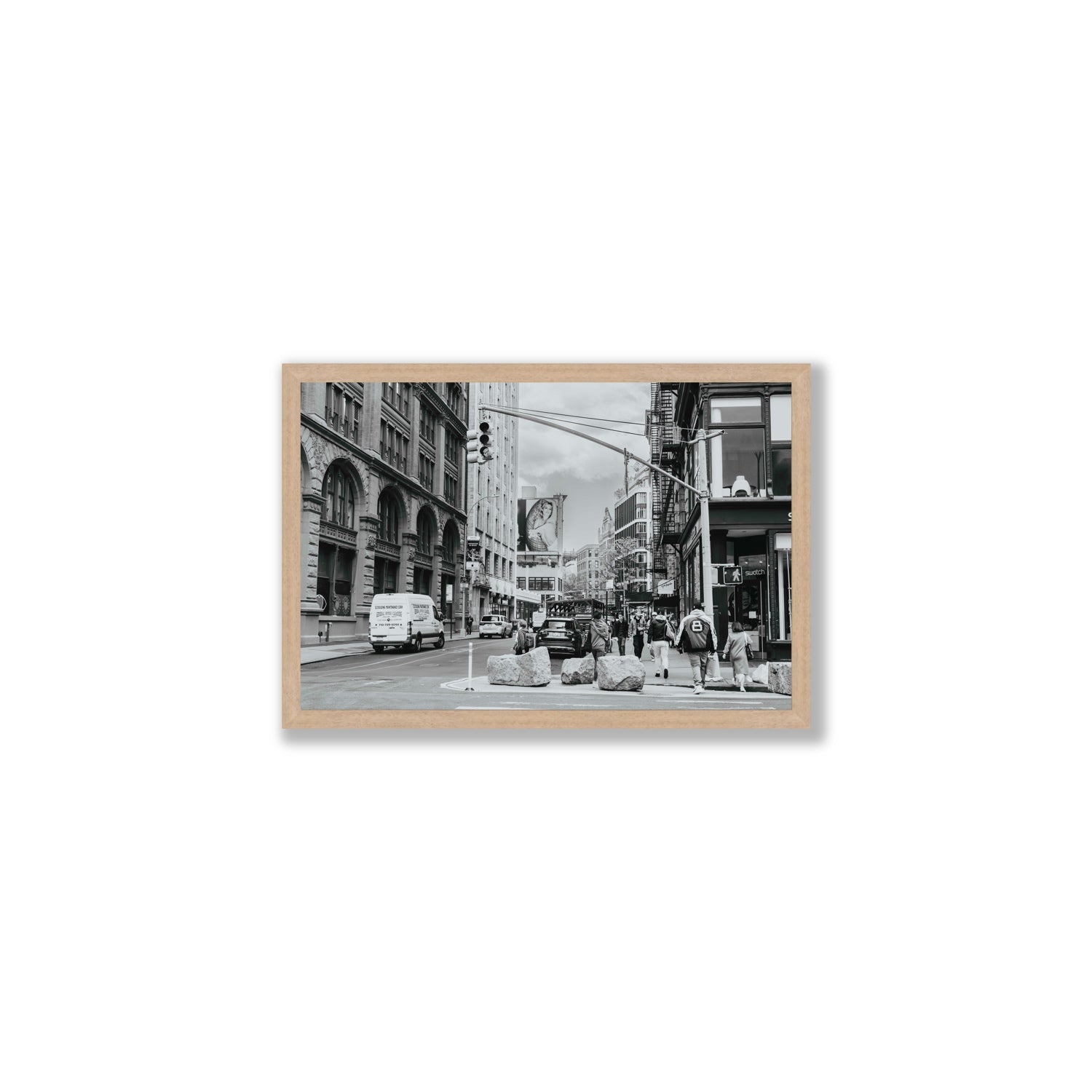 Inkwell Metropolis New York NYC Black & White wall art Medium full-bleed fine art print in natural oak frame