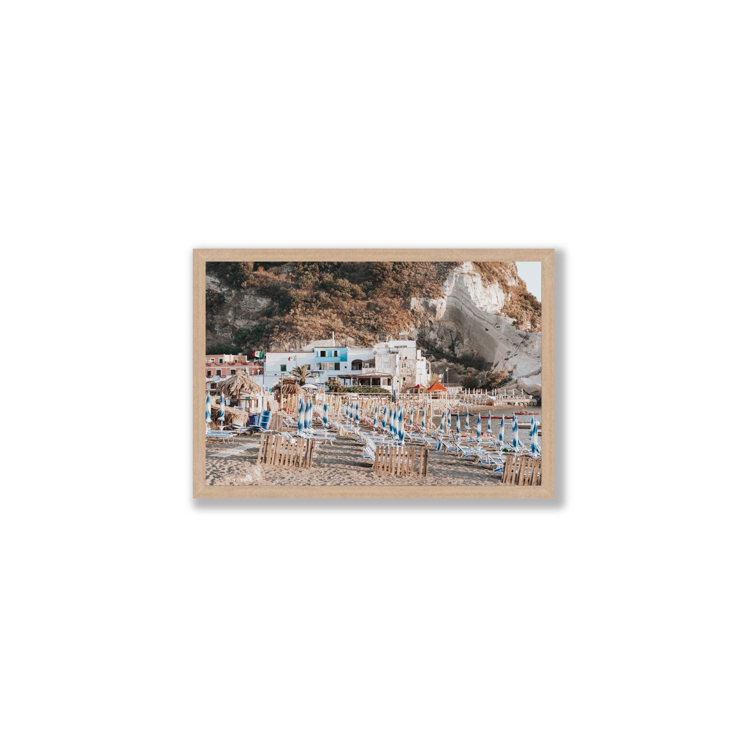 Sant' Angelo Ischia Italian coastal wall art Medium full-bleed fine art print in natural oak frame