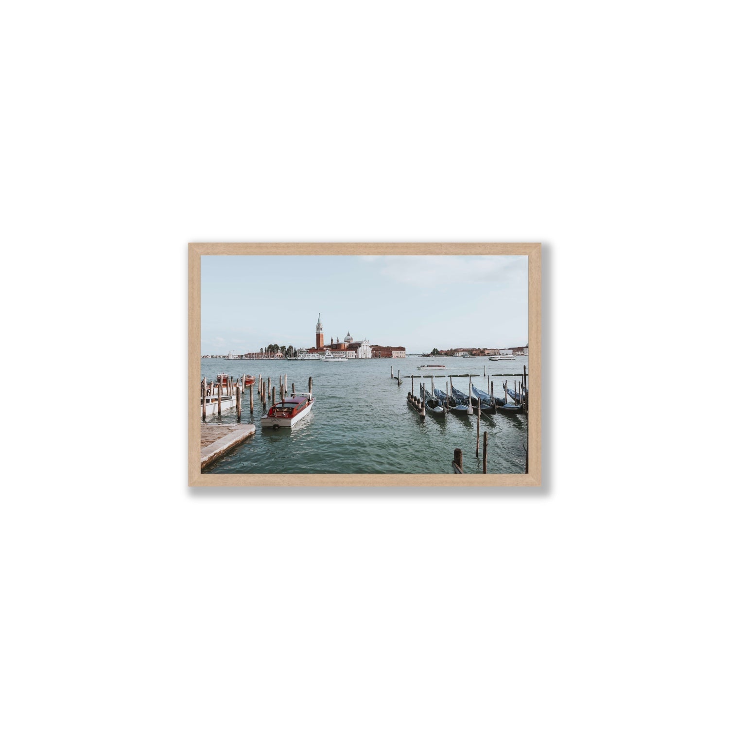 Venetian Waterscape Venice Italian art print Medium full-bleed fine art print in natural oak frame