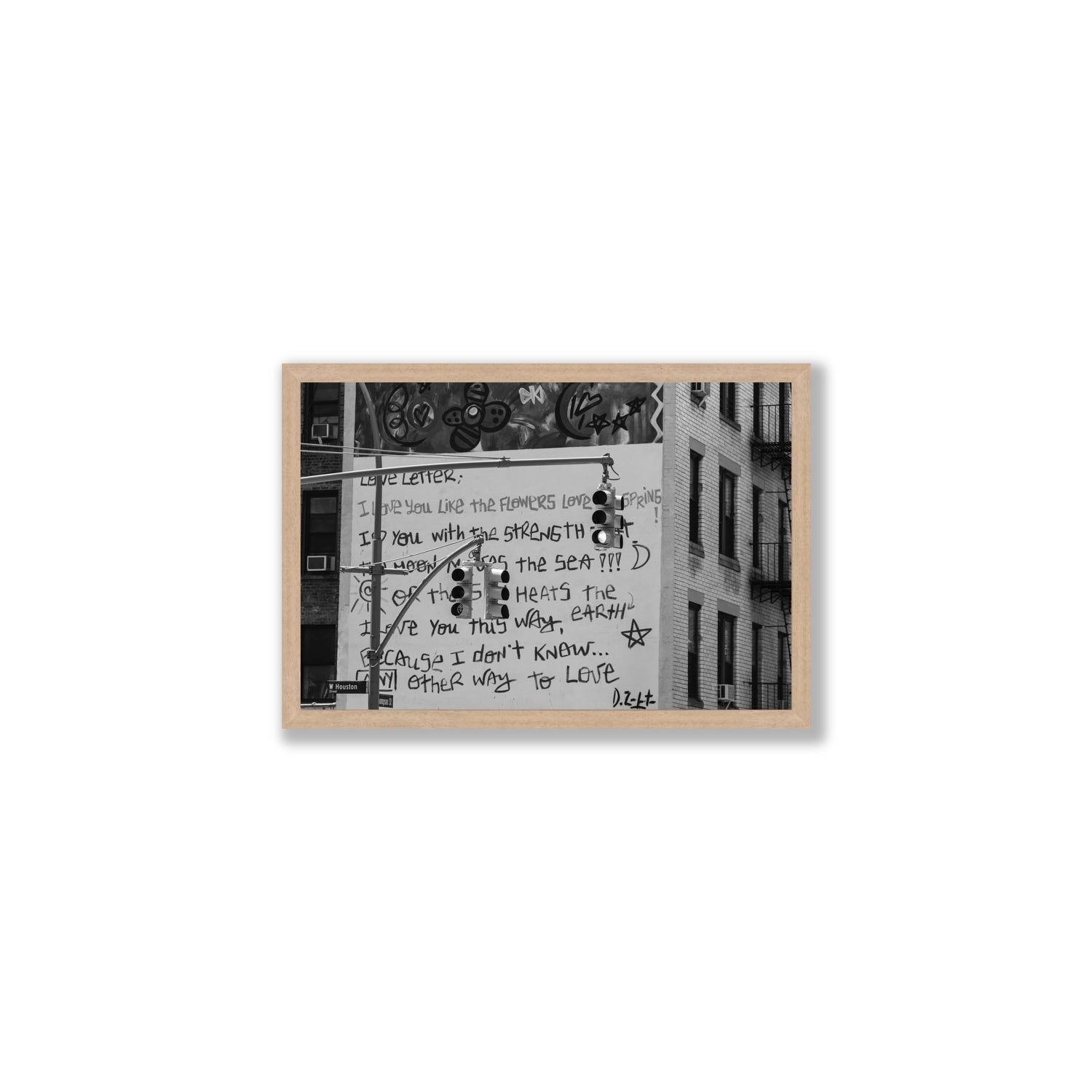 Love Letter New York NYC Black & White wall art Medium full-bleed fine art print in natural oak frame