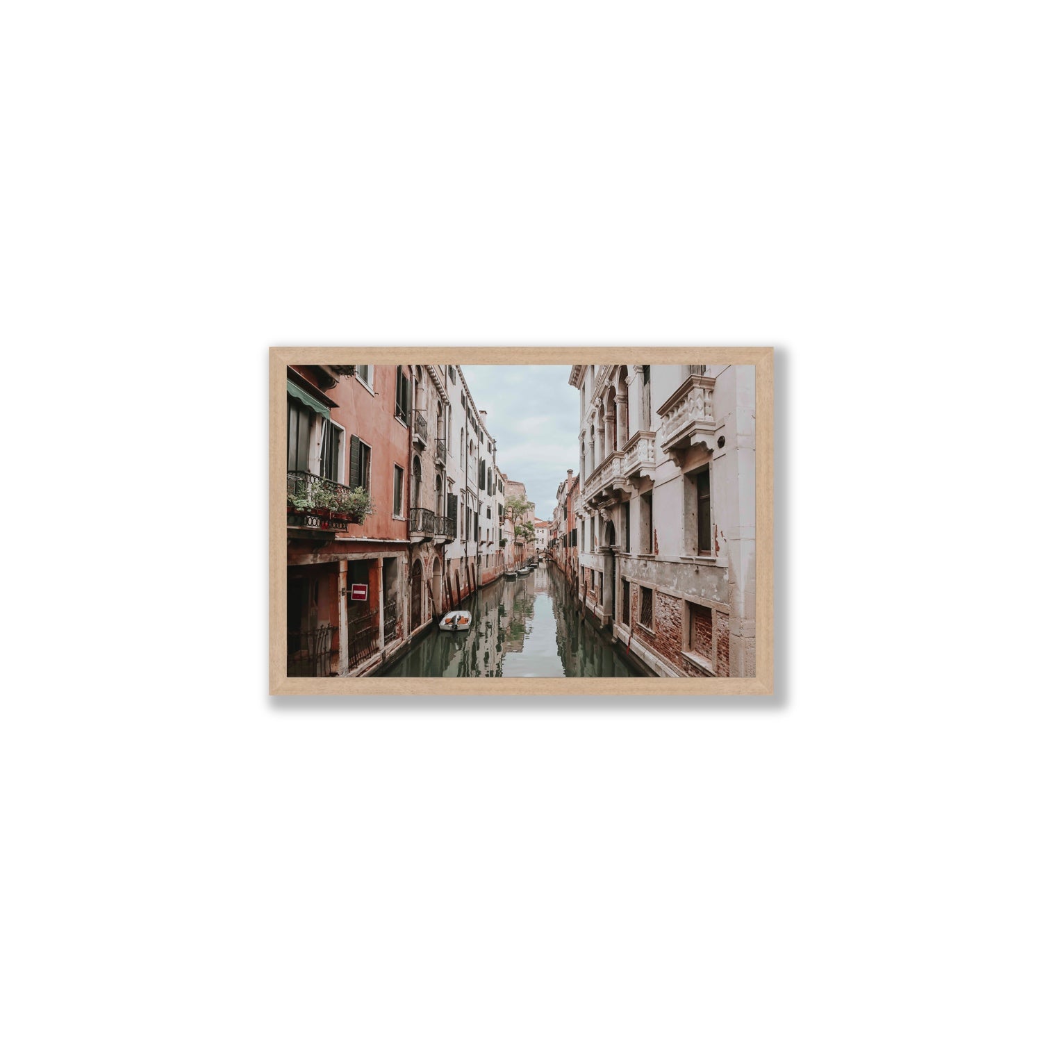 The Floating City Venice Canal Italian decor wall art Medium full-bleed fine art print in natural oak frame