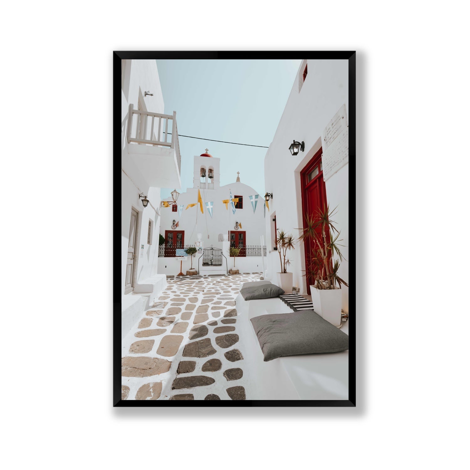 Cycladic Charm fine art print, Mykonos, Greece, Gallery, Black Frame · Full Bleed, Fine Art Print