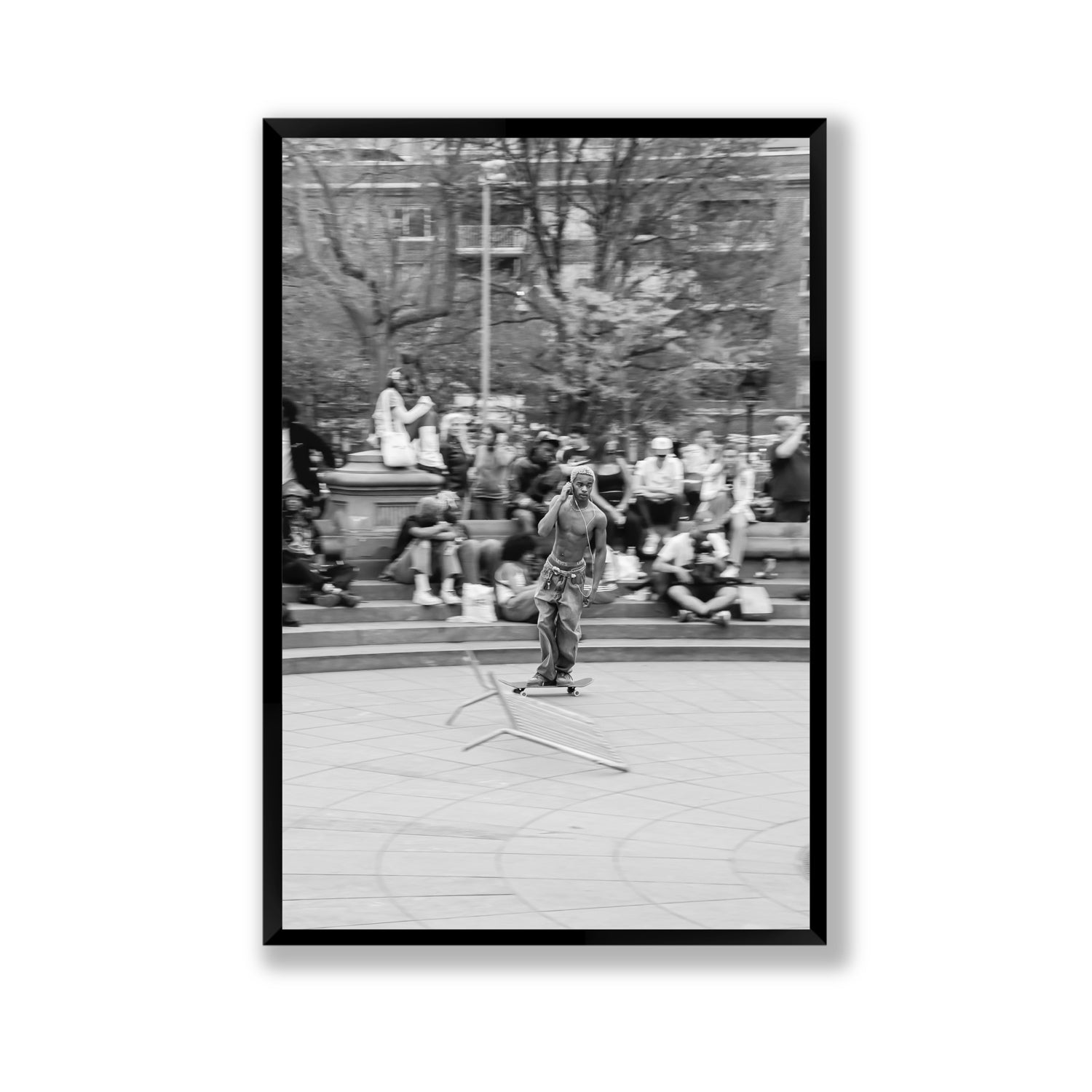 Skate Park Serenade New York NYC Black & White wall art Gallery full-bleed fine art print in black frame