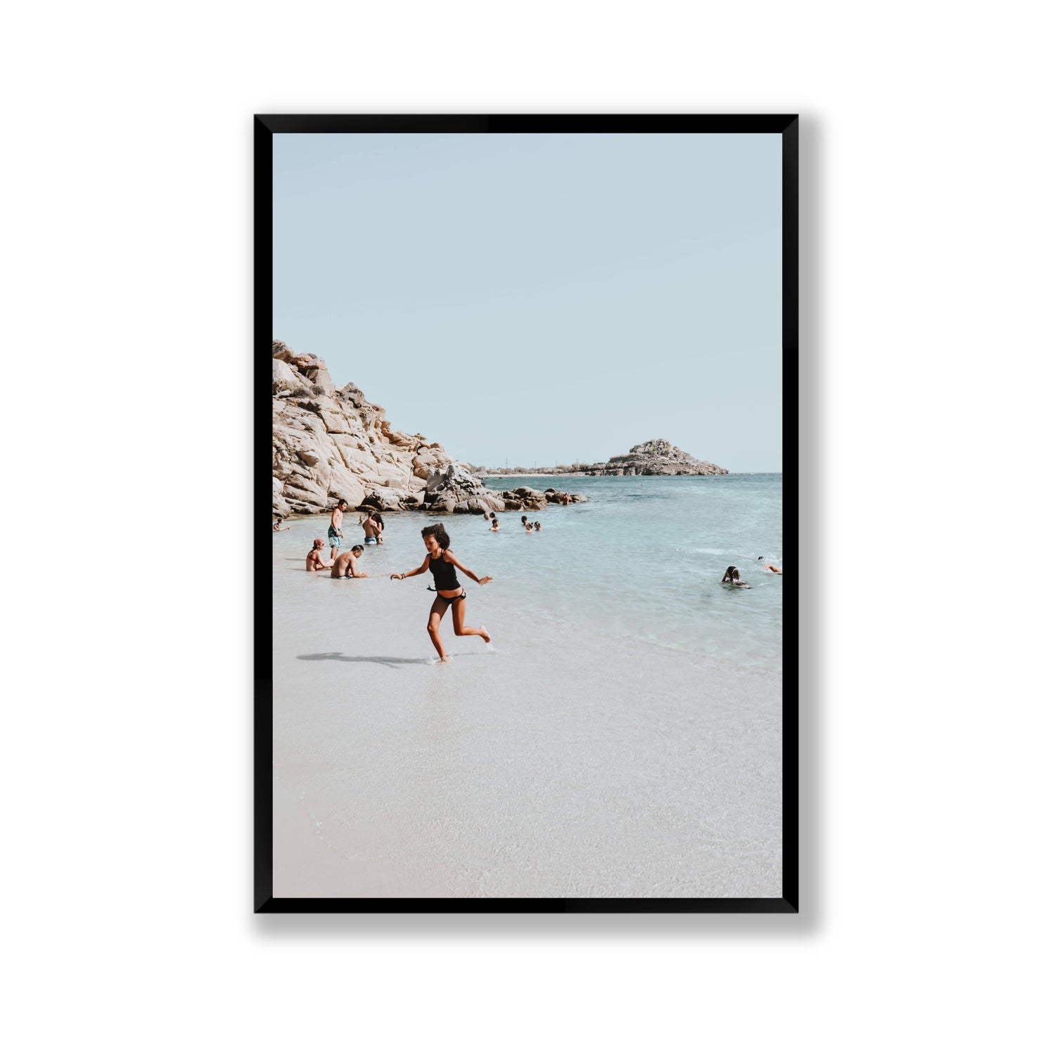 Skipping Angel Mykonos Greek island decor wall art Gallery full-bleed fine art print in black frame