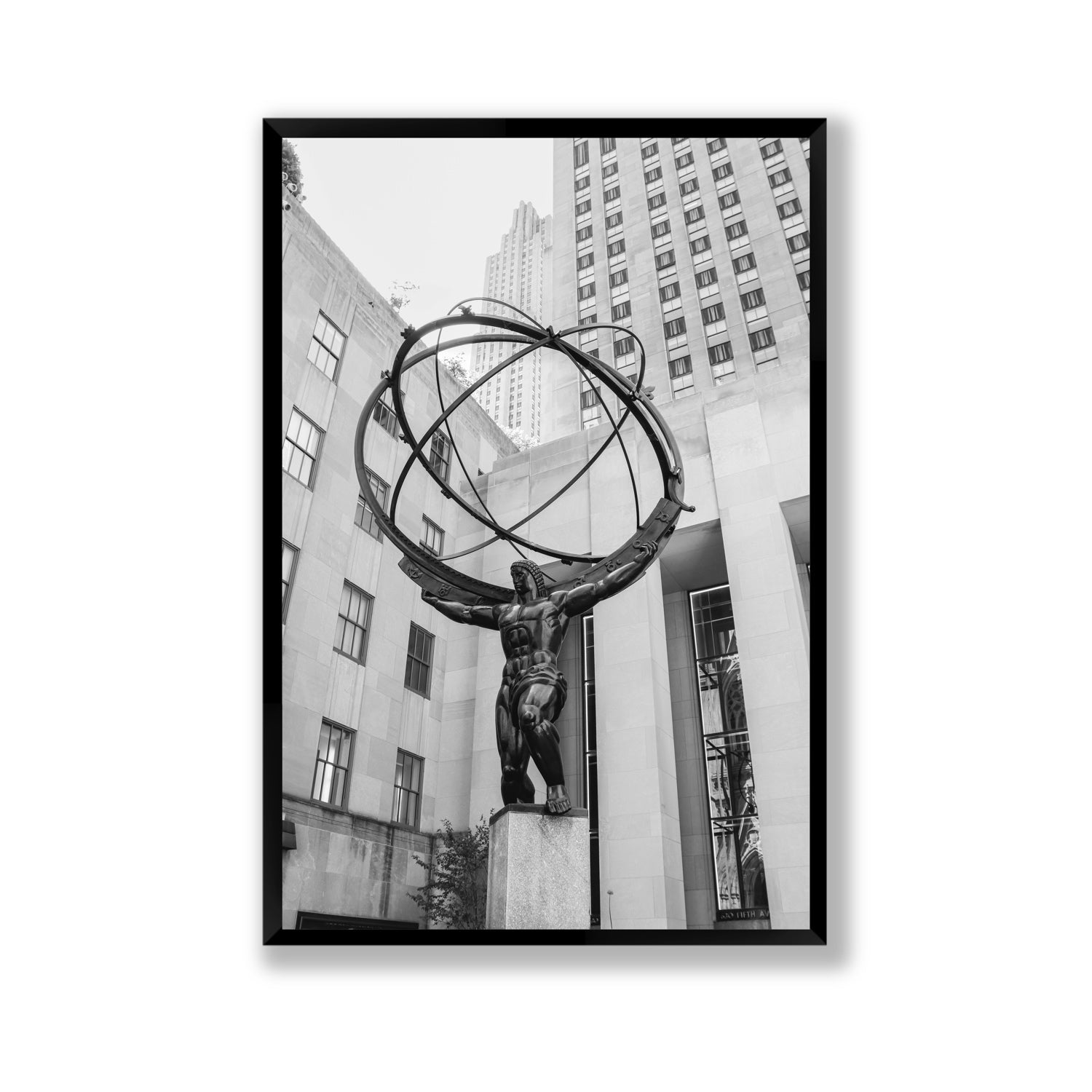 Atlas Ascends New York NYC Black & White wall art Gallery full-bleed fine art print in black frame