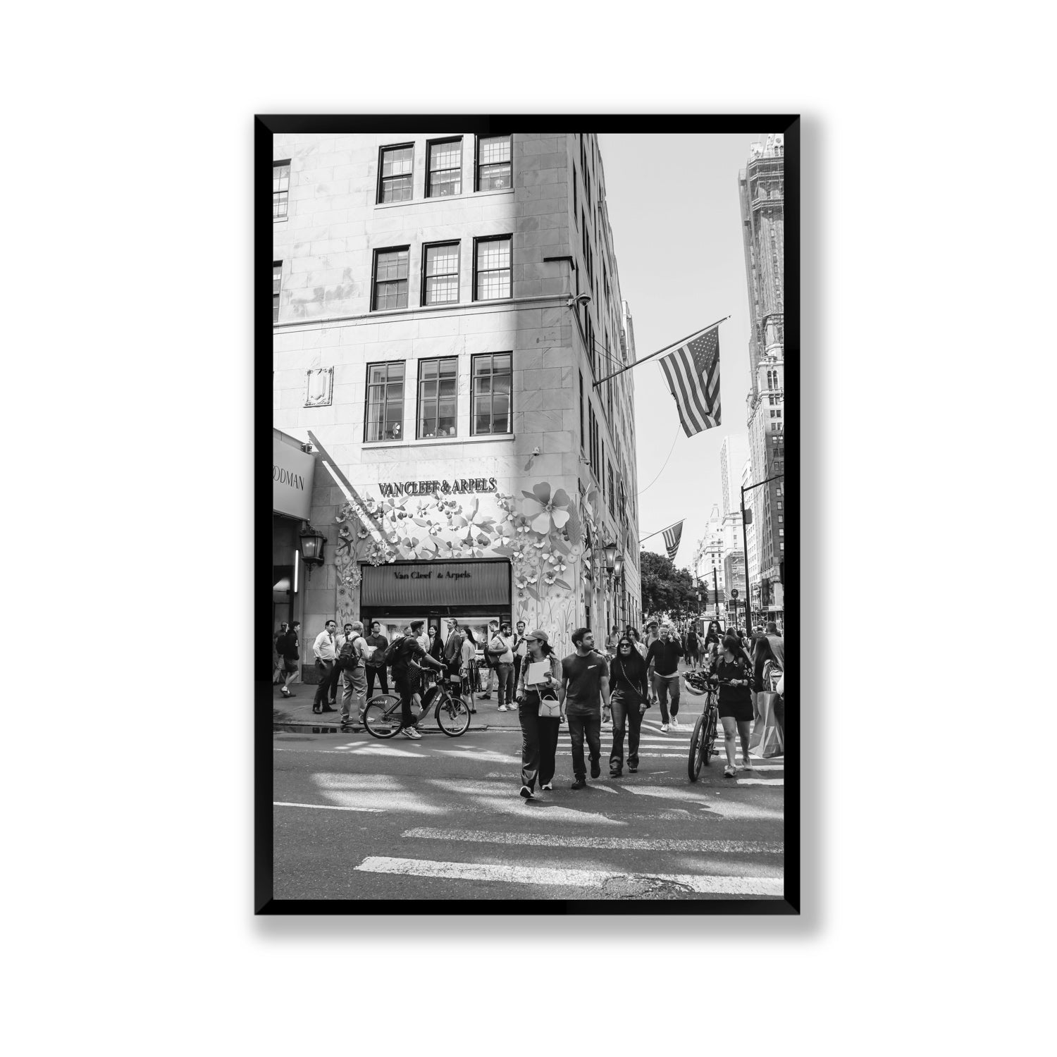 Sidewalk Shuffle New York NYC Black & White wall art Gallery full-bleed fine art print in black frame