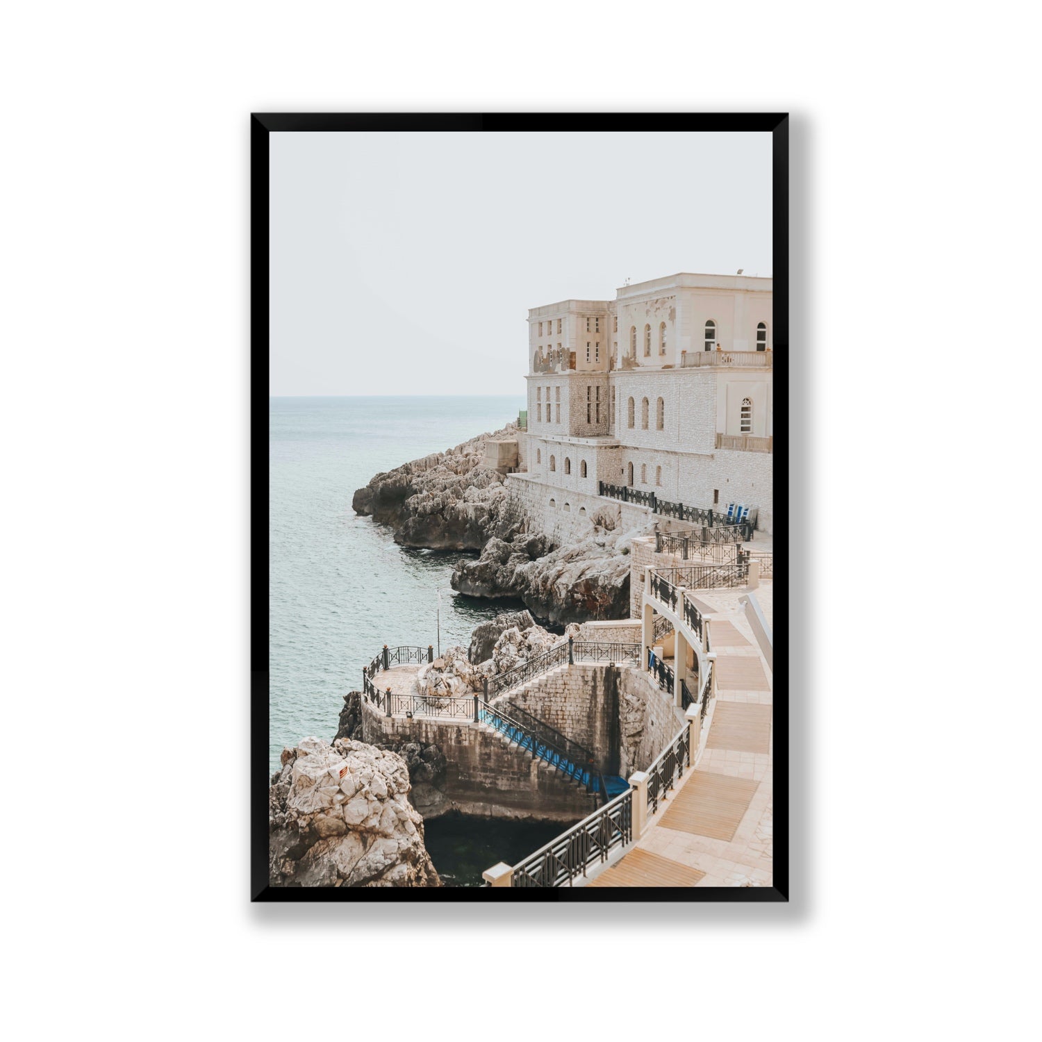 Santa Cesarea Puglia Italian coastal wall art Gallery full-bleed fine art print in black frame
