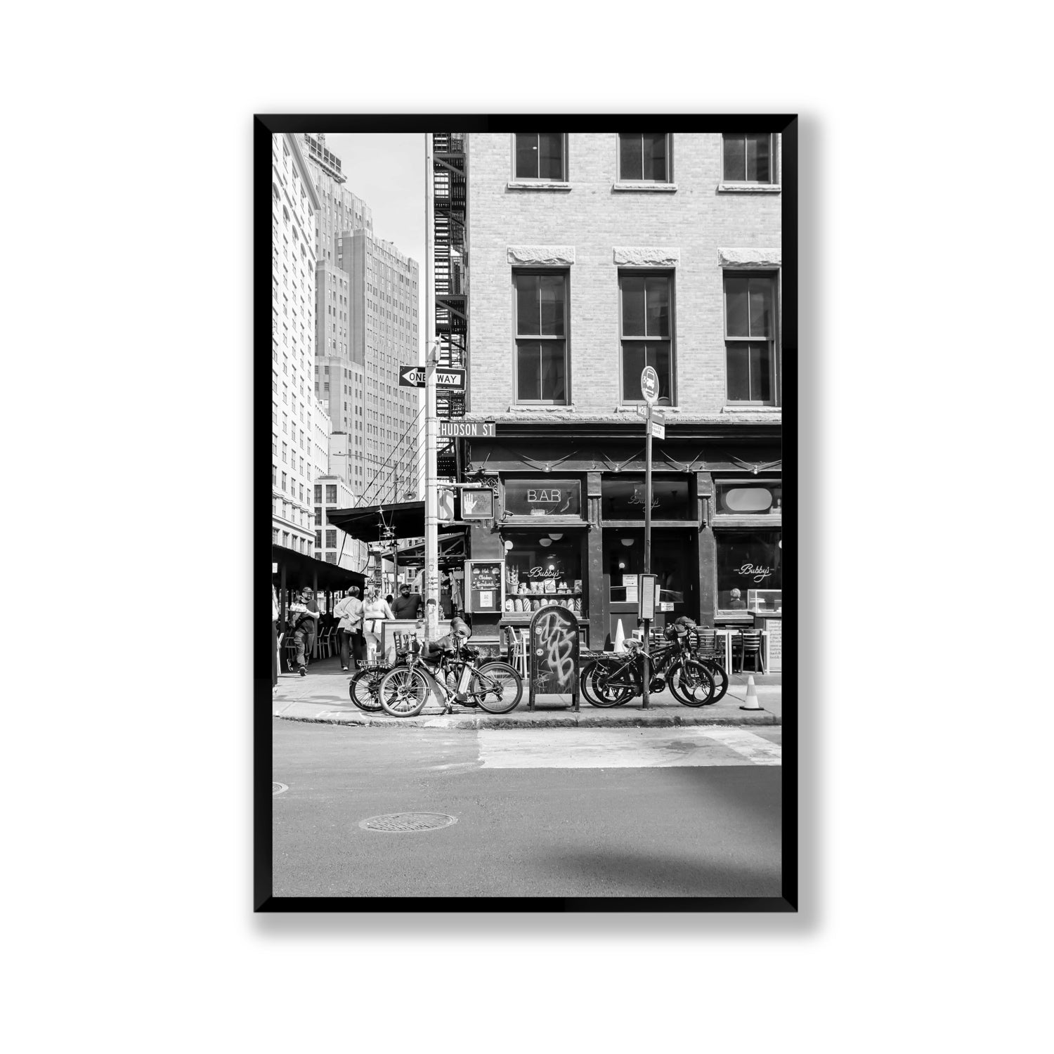Bites Of The Big Apple New York NYC Black & White wall art Gallery full-bleed fine art print in black frame