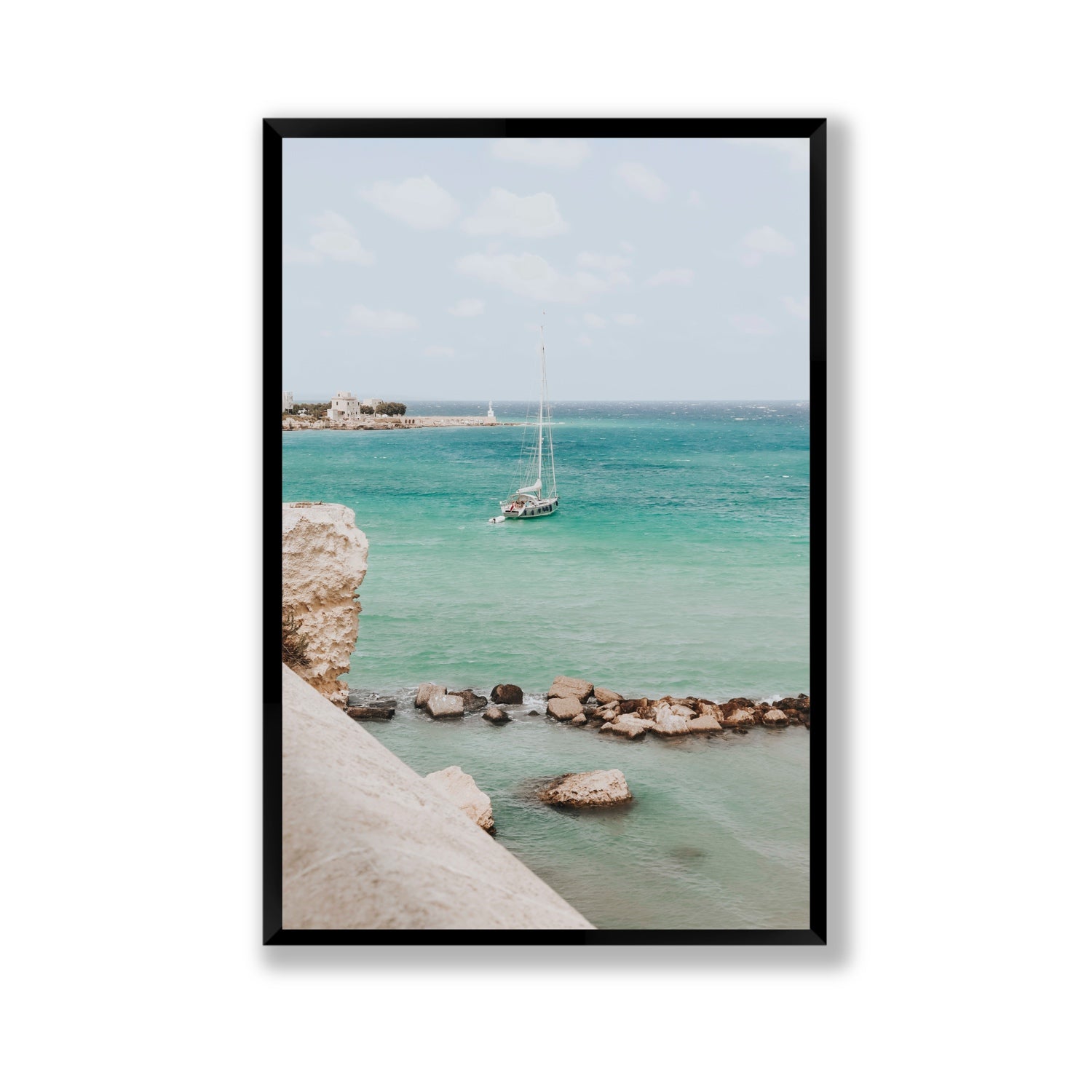 Seafarer's Dream Puglia Seafarer’s Dream coastal wall art Gallery full-bleed fine art print in black frame