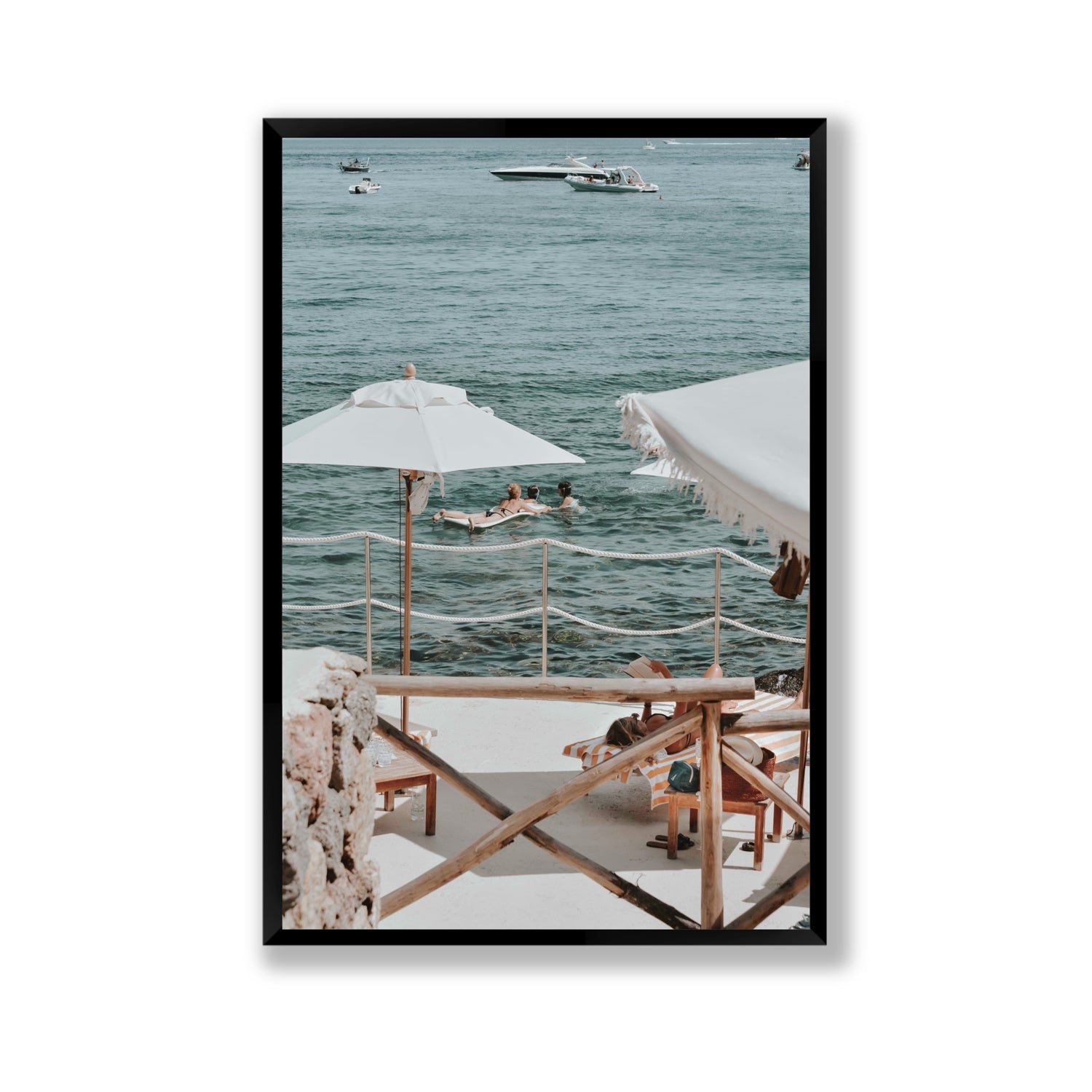 Hideaway Tuscany coastal Mediterranean wall art Gallery full-bleed fine art print in black frame