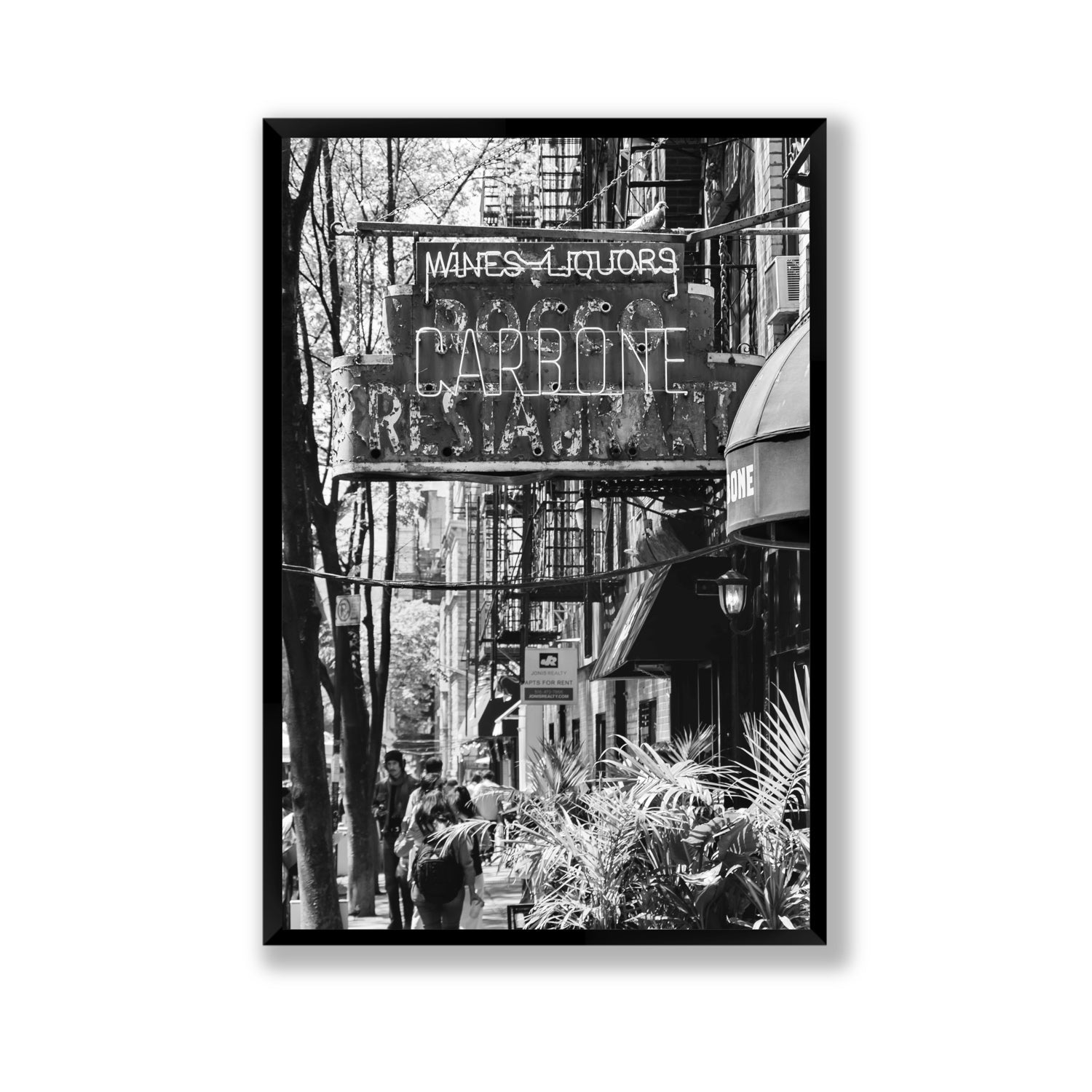 Paparazzi To Pasta New York NYC Black & White wall art Gallery full-bleed fine art print in black frame