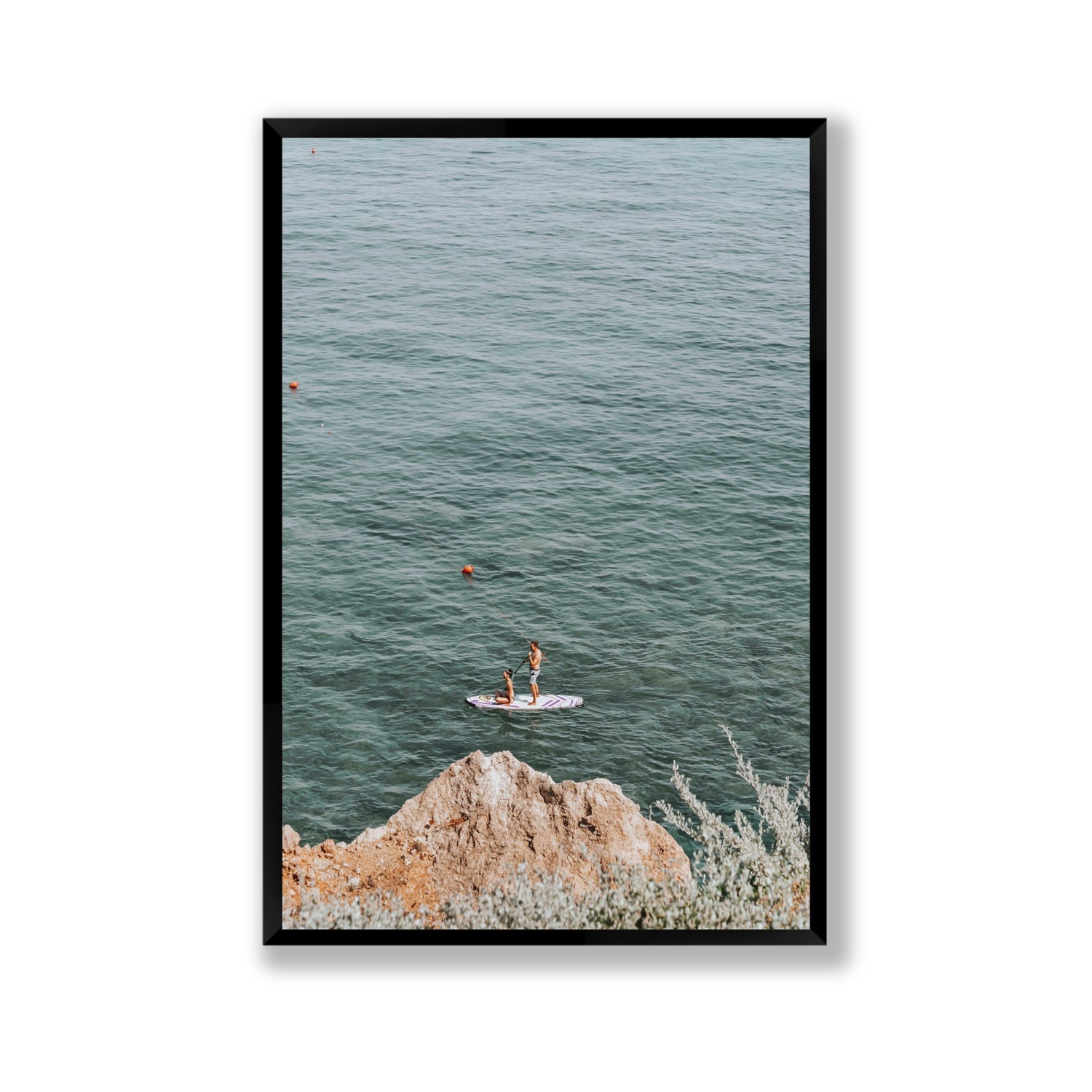 Into The Vibe Without Getting Wet Tuscany coastal wall art Gallery full-bleed fine art print in black frame