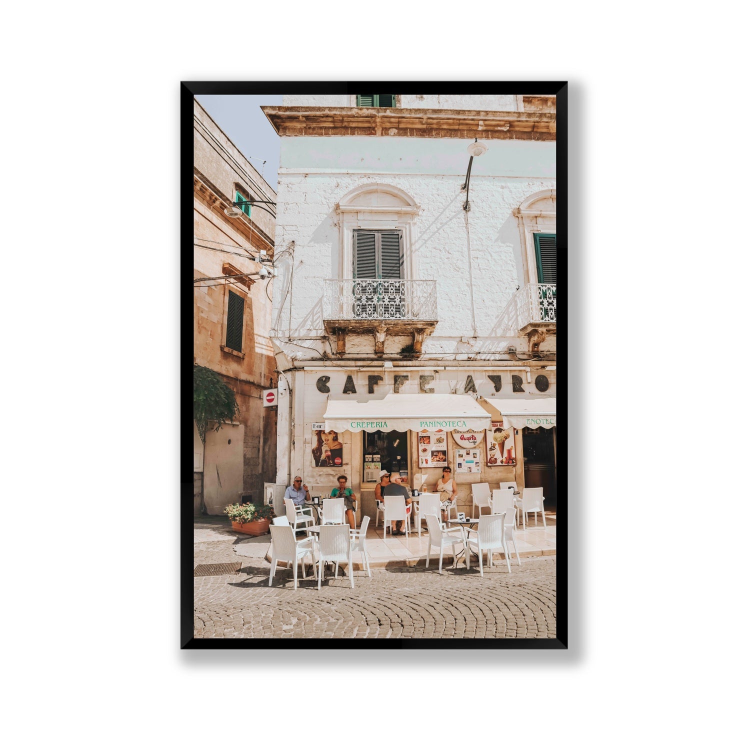 Cafe Ostuni Puglia Café Ostuni Italian wall art Gallery full-bleed fine art print in black frame