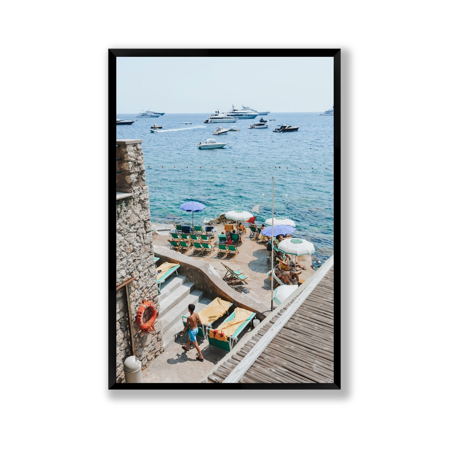Canzone di Capri Capri Italian beach wall art Gallery full-bleed fine art print in black frame