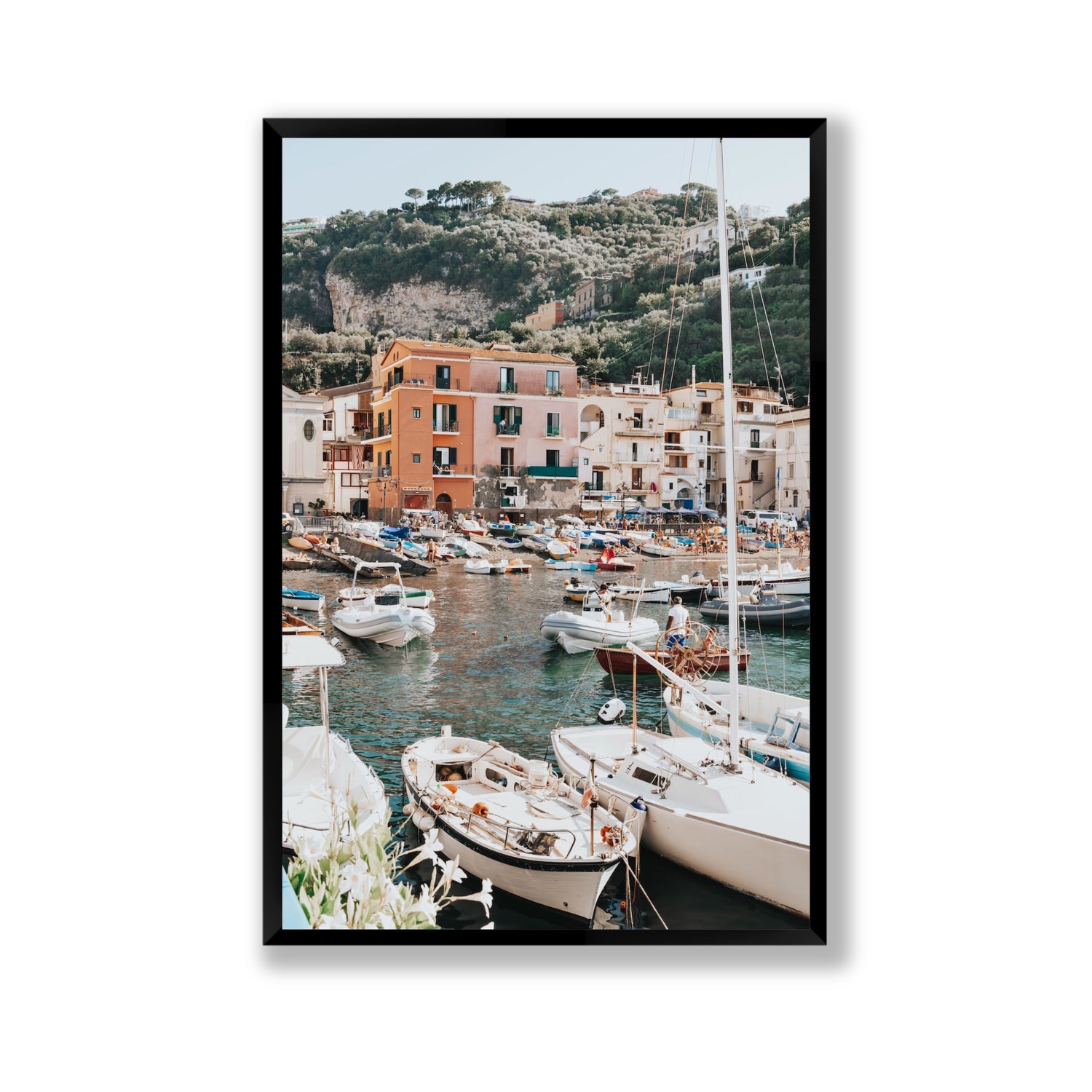 Marina Grande Sorrento coastal Italian wall art Gallery full-bleed fine art print in black frame