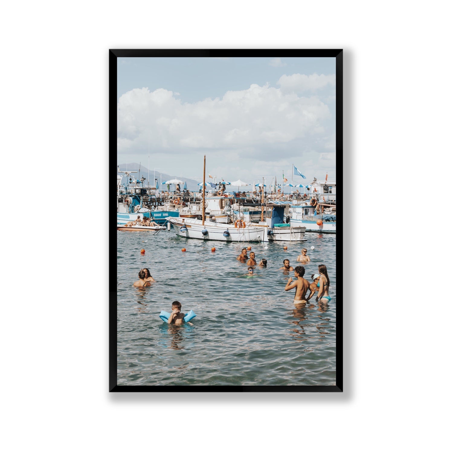 Vacanze Italiane Sorrento Italian coastal wall art Gallery full-bleed fine art print in black frame
