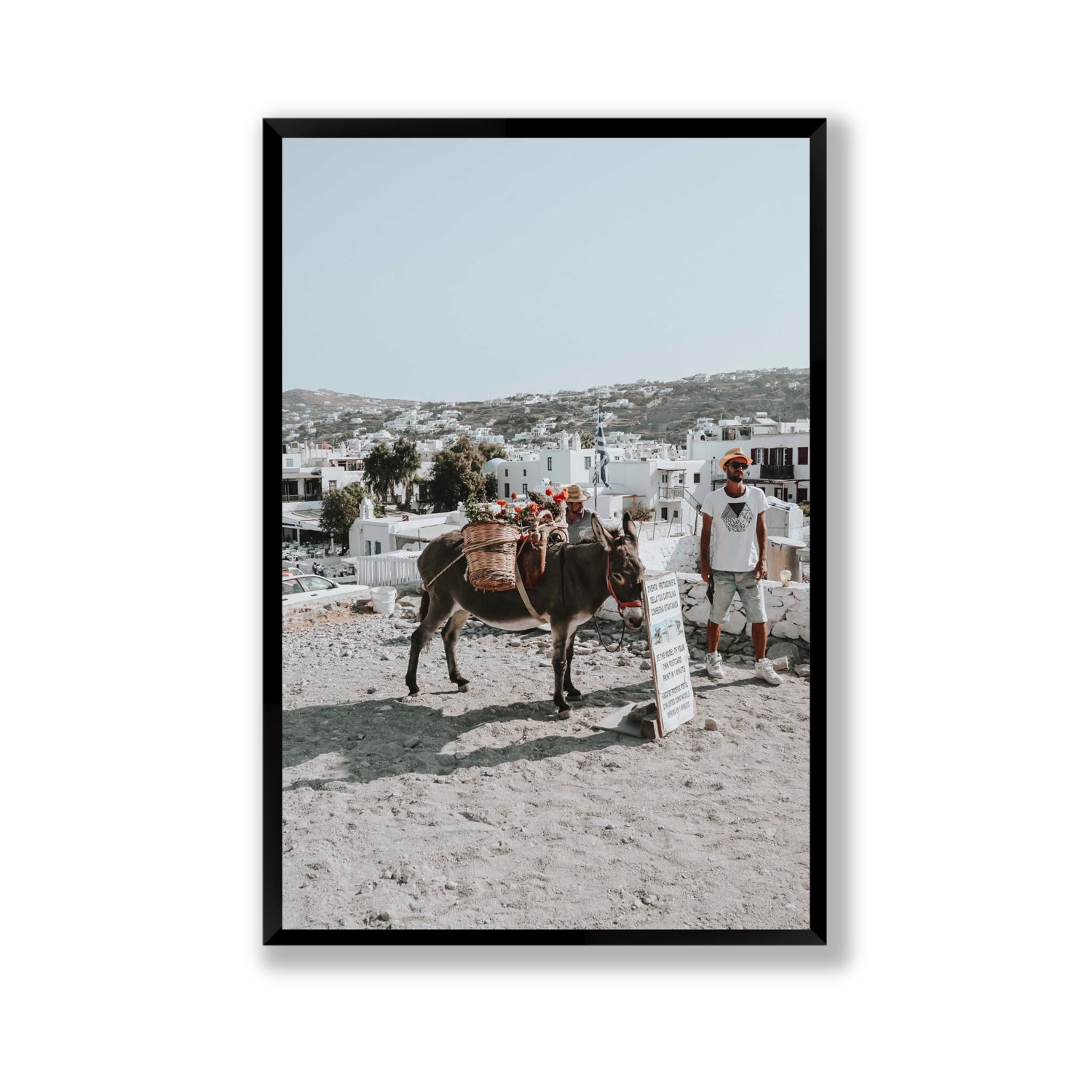 Let The Journey Begin Mykonos Greek island wall art Gallery full-bleed fine art print in black frame