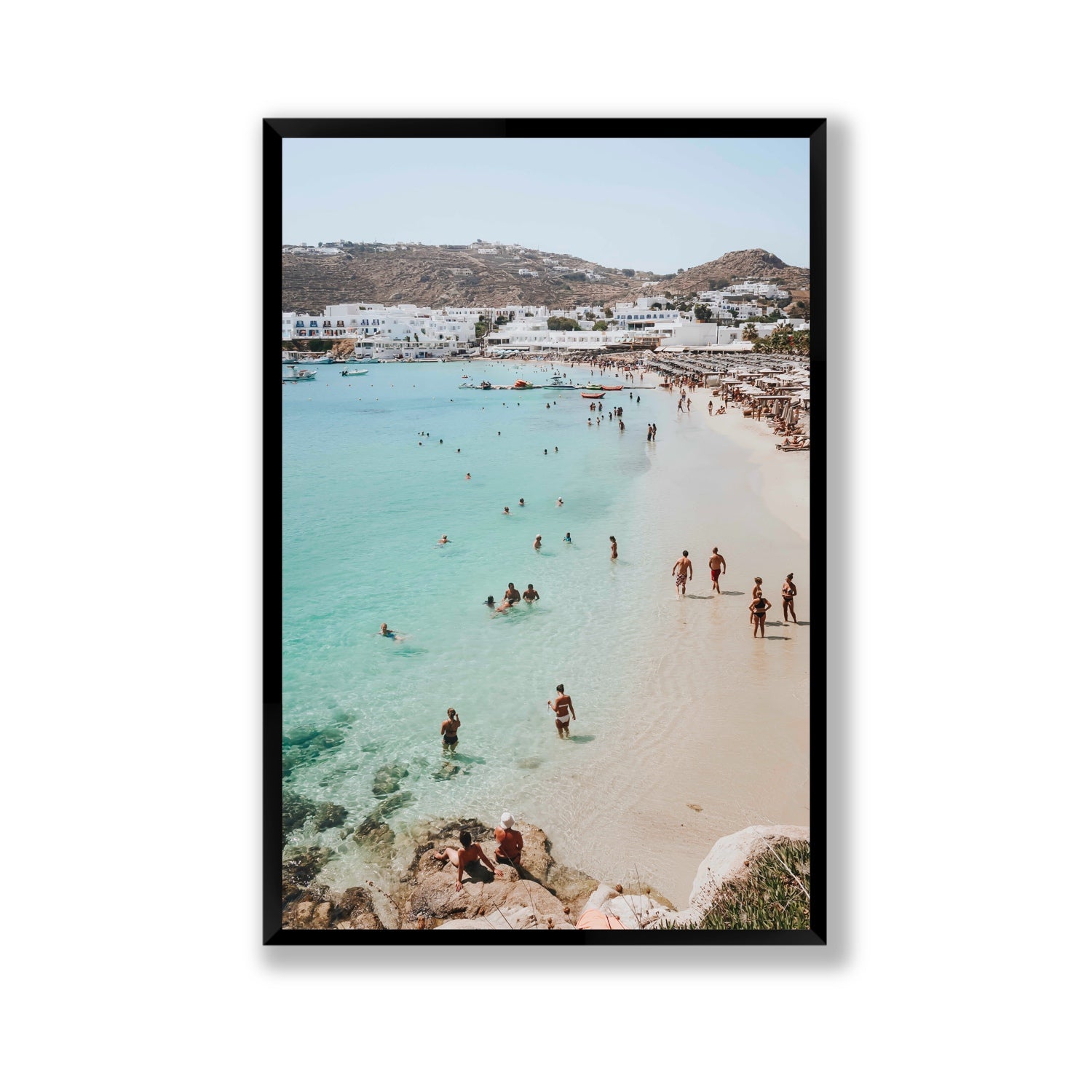 Breathe In The Salty Air Mykonos Greek island wall art Gallery full-bleed fine art print in black frame