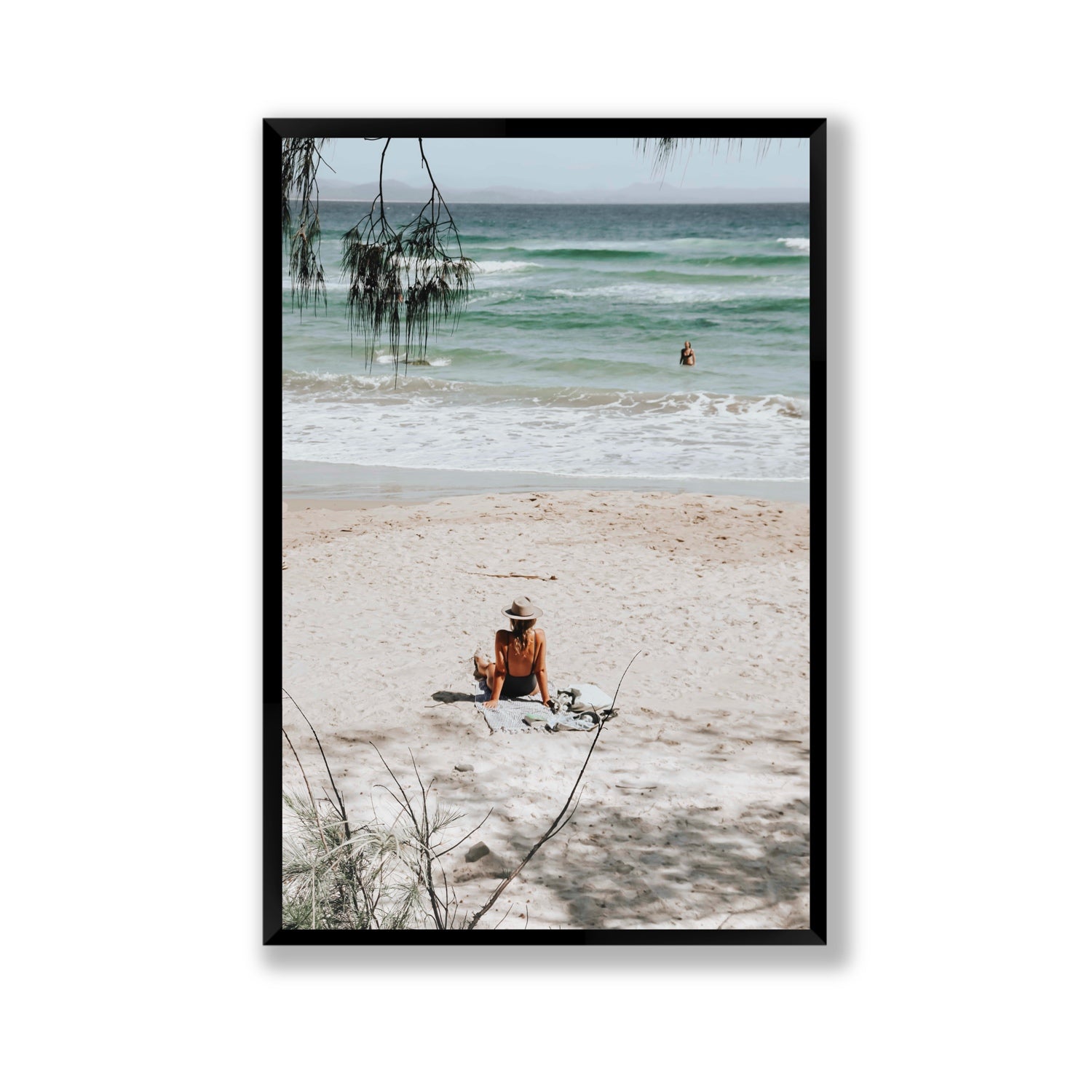 Take It Easy Byron Bay beach coastal decor wall art Gallery full-bleed fine art print in black frame