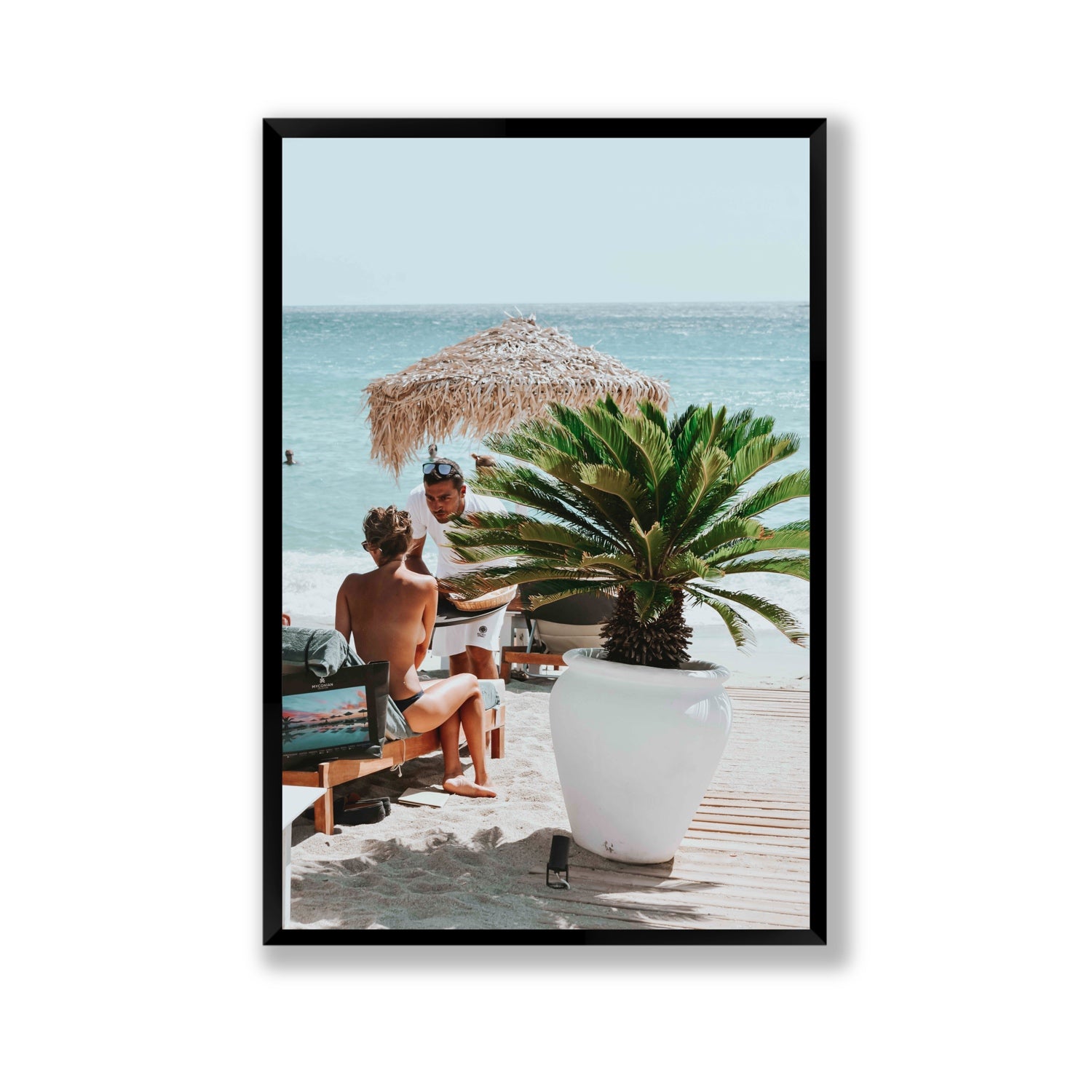 At Your Service Mykonos Greek island wall art Gallery full-bleed fine art print in black frame