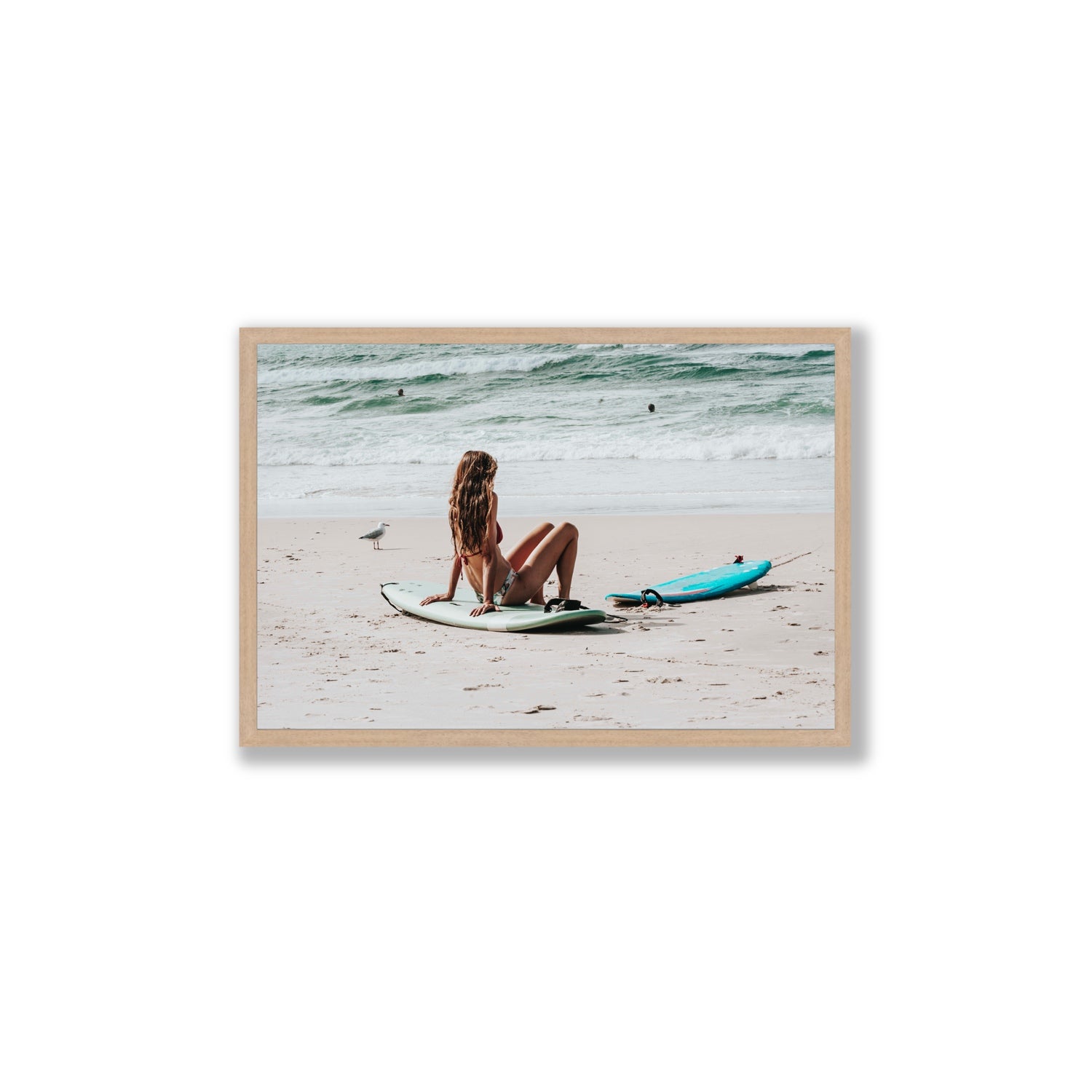 Ciao Bella Byron Bay Surf coastal wall art Large full-bleed fine art print in natural oak frame