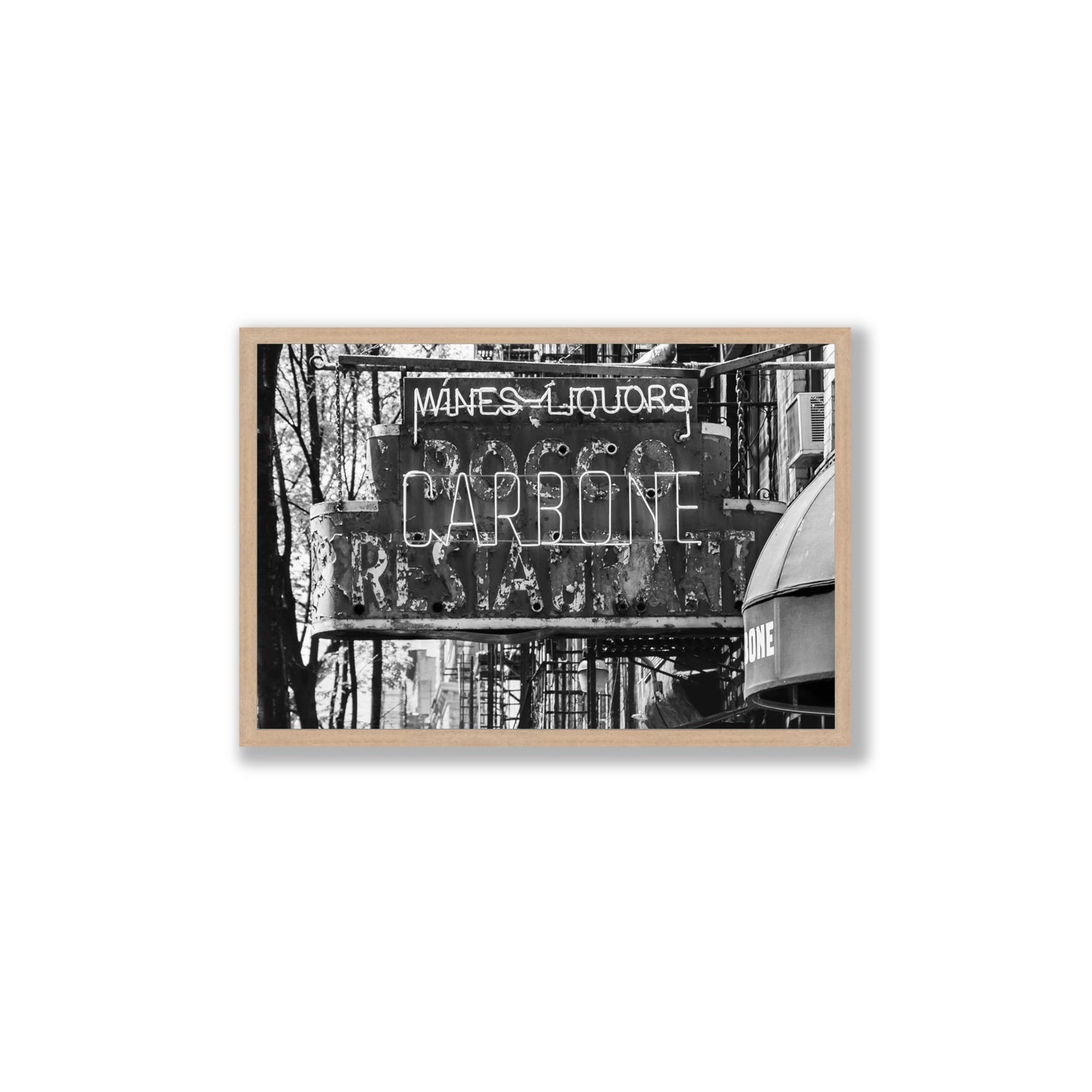 Thompson Street New York NYC Black & White wall art Large full-bleed fine art print in natural oak frame