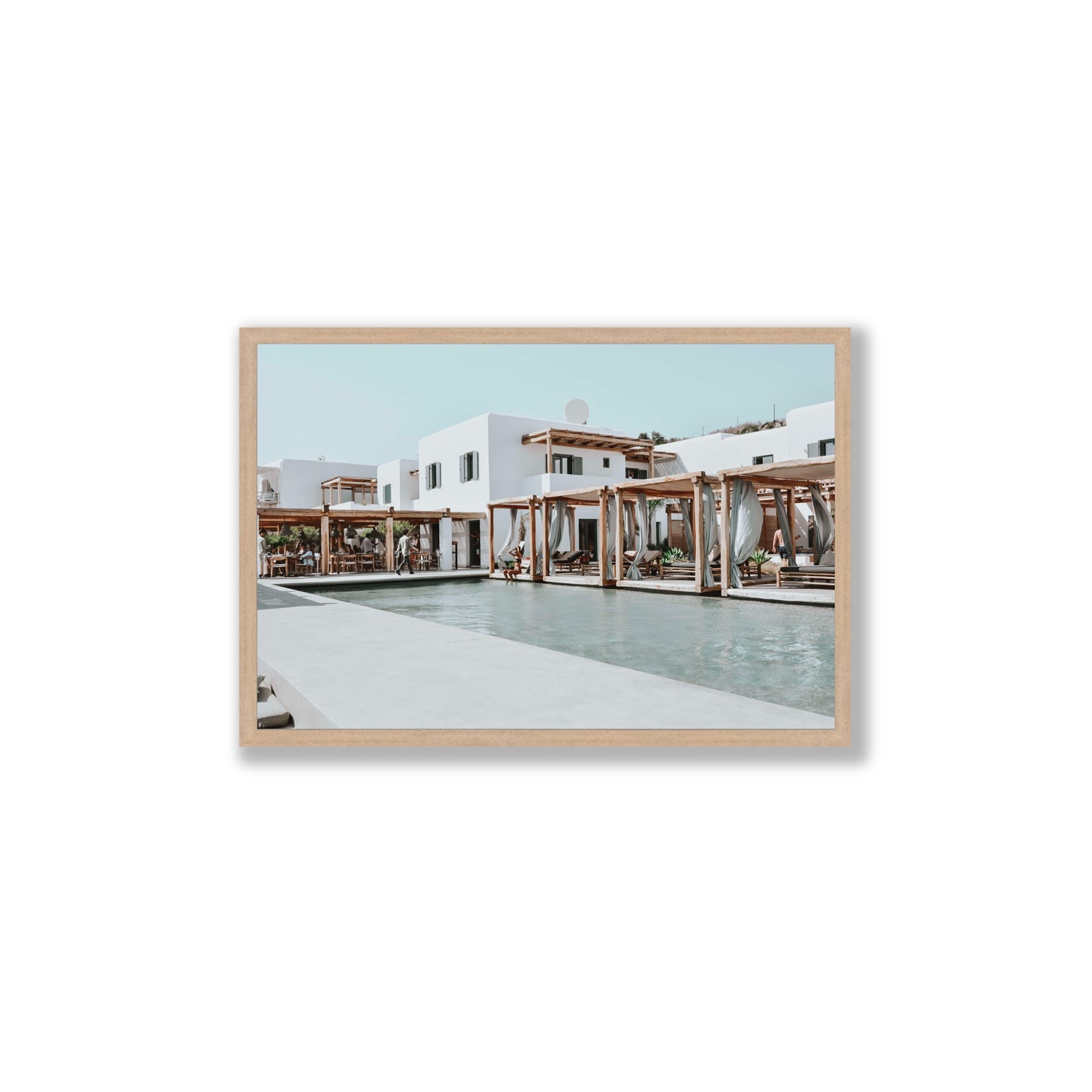 Polytelís Mykonos Greek island wall art Large full-bleed fine art print in natural oak frame