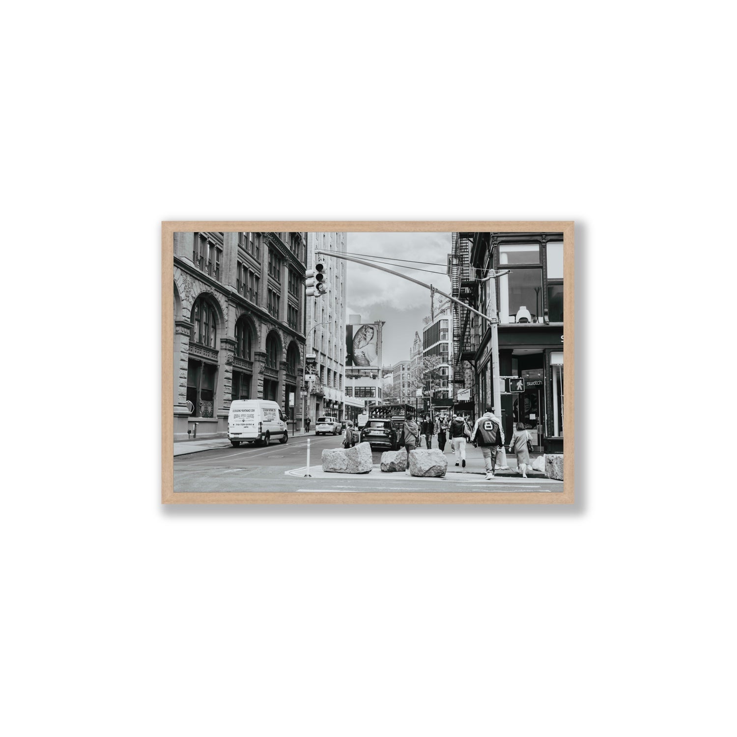 Inkwell Metropolis New York NYC Black & White wall art Large full-bleed fine art print in natural oak frame