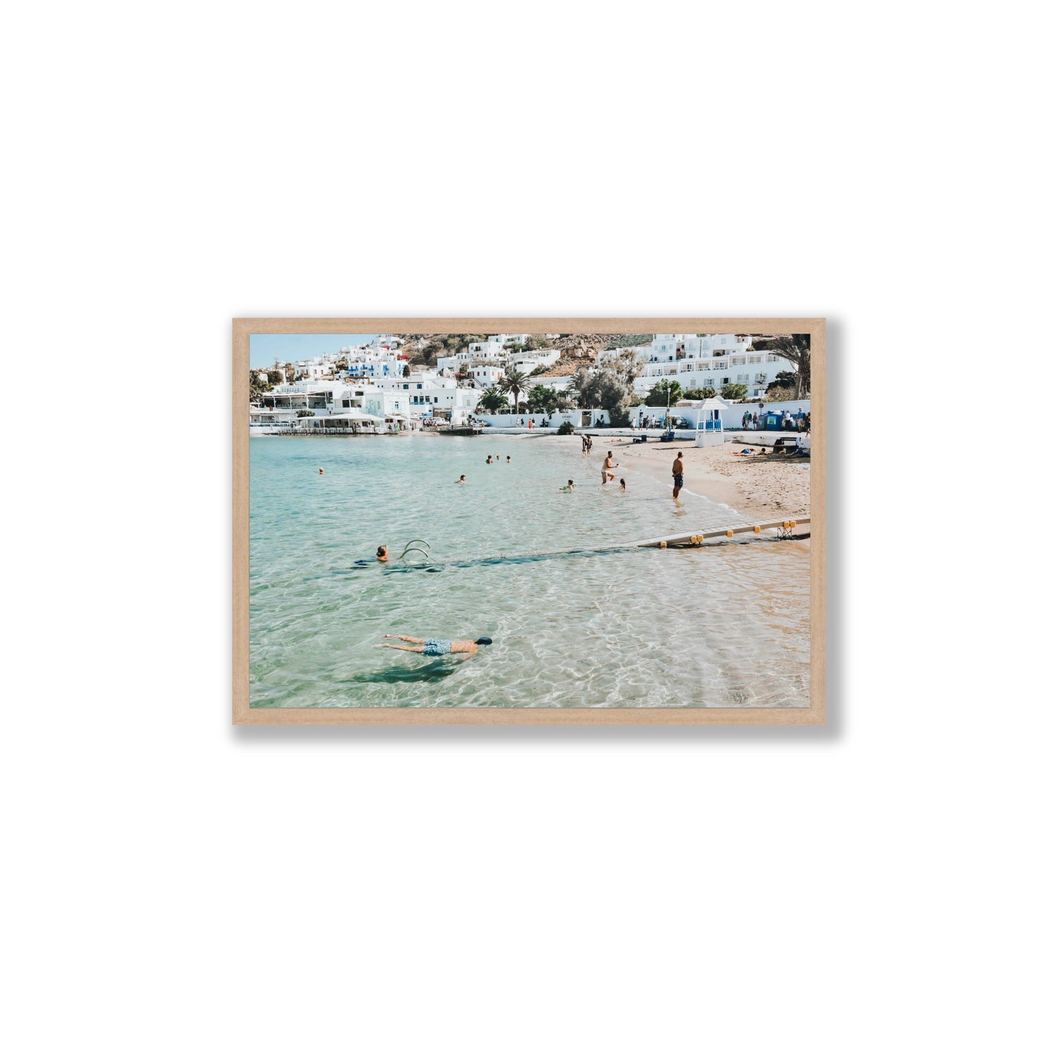 Bathe Yourself In Beauty Mykonos Greek island wall art Large full-bleed fine art print in natural oak frame