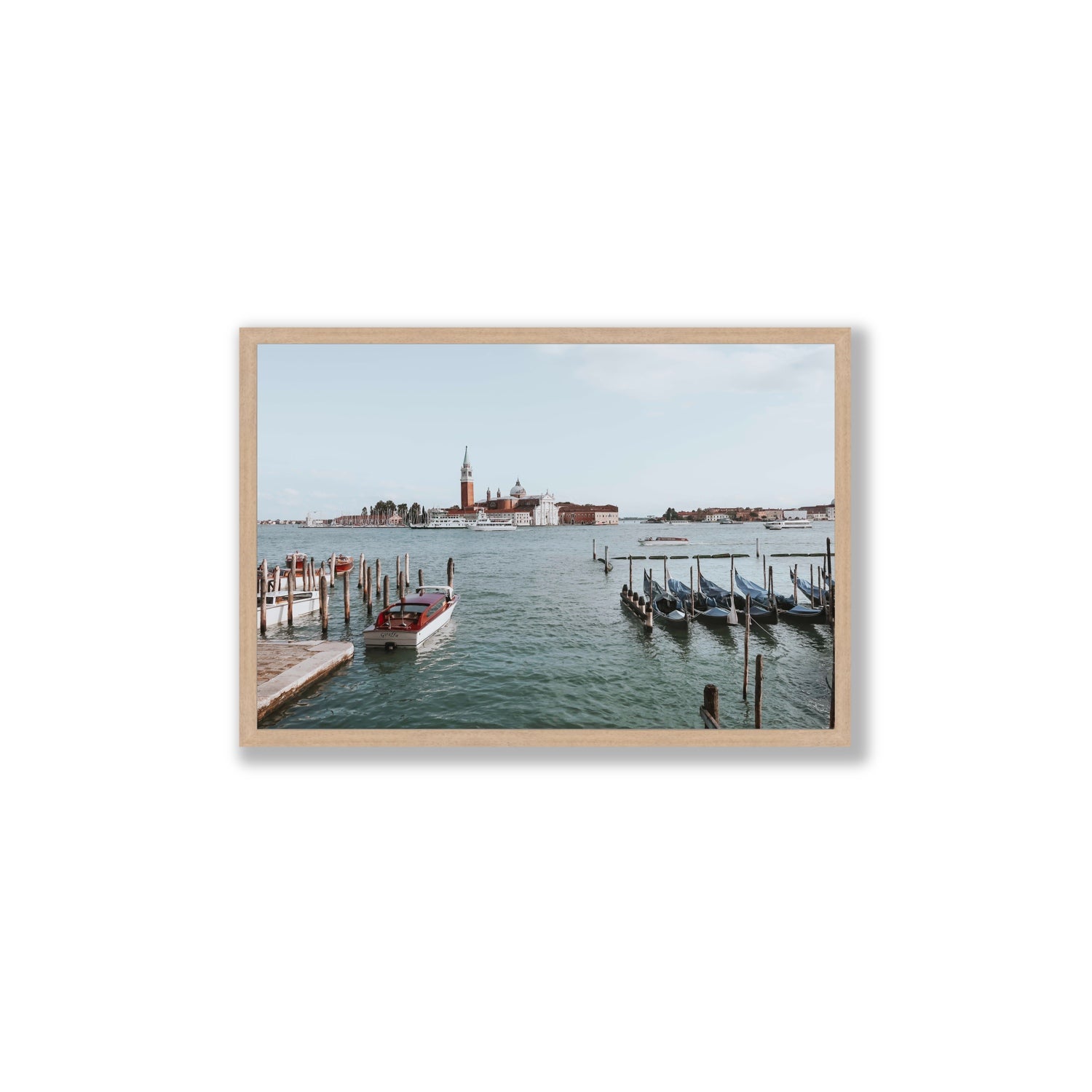 Venetian Waterscape Venice Italian art print Large full-bleed fine art print in natural oak frame