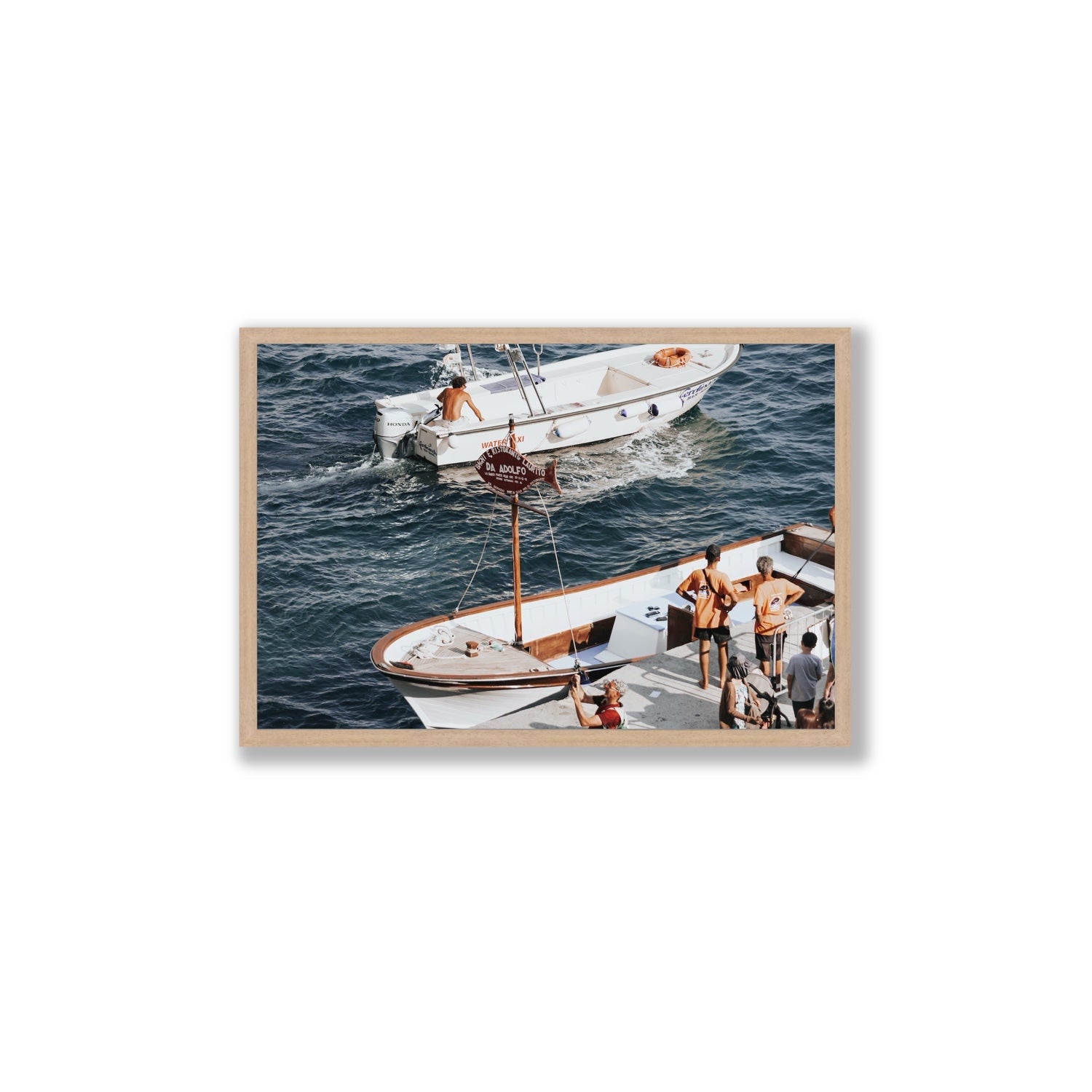 Water Taxi Positano wall art Large full-bleed fine art print in natural oak frame