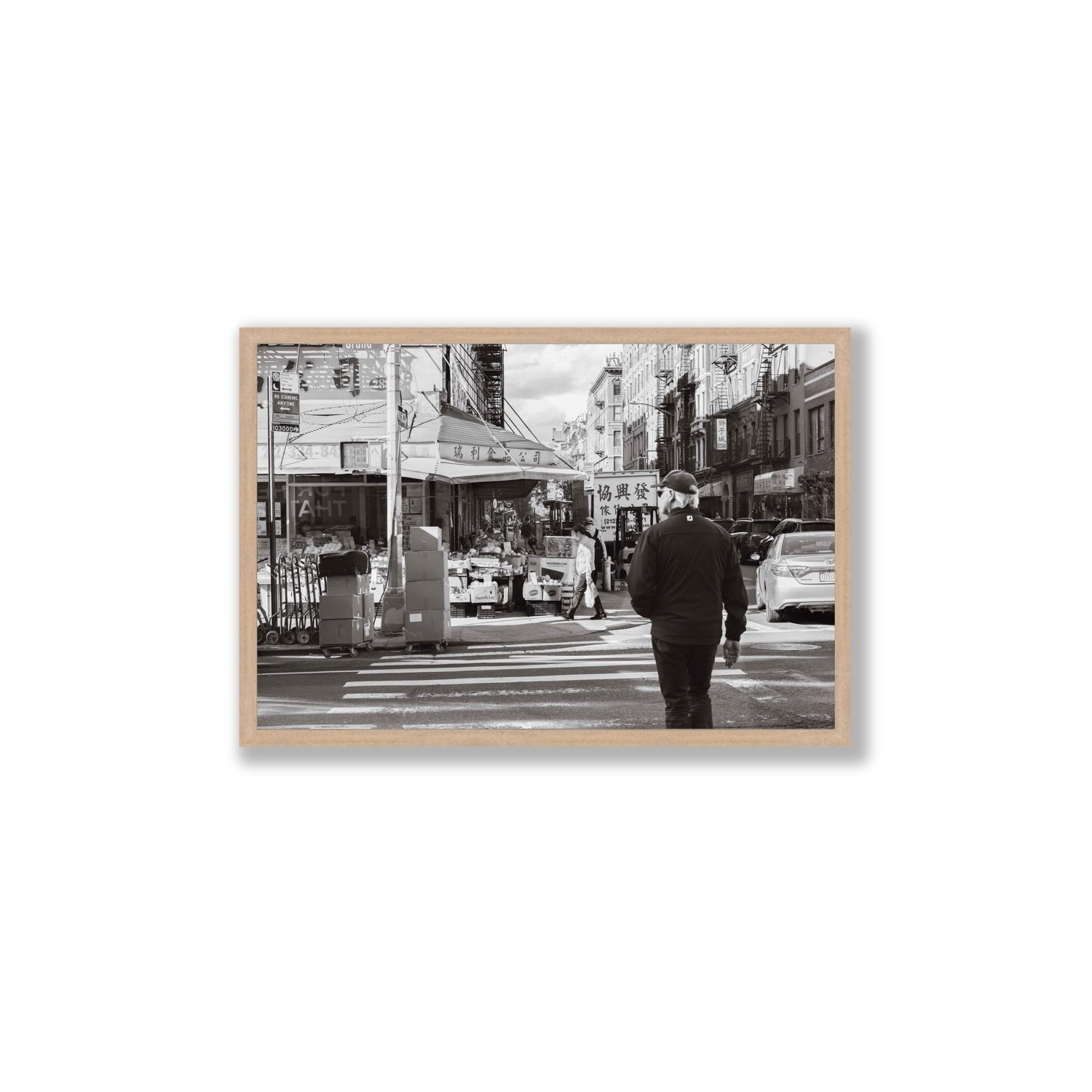 Chinatown New York NYC Street wall art Large full-bleed fine art print in natural oak frame